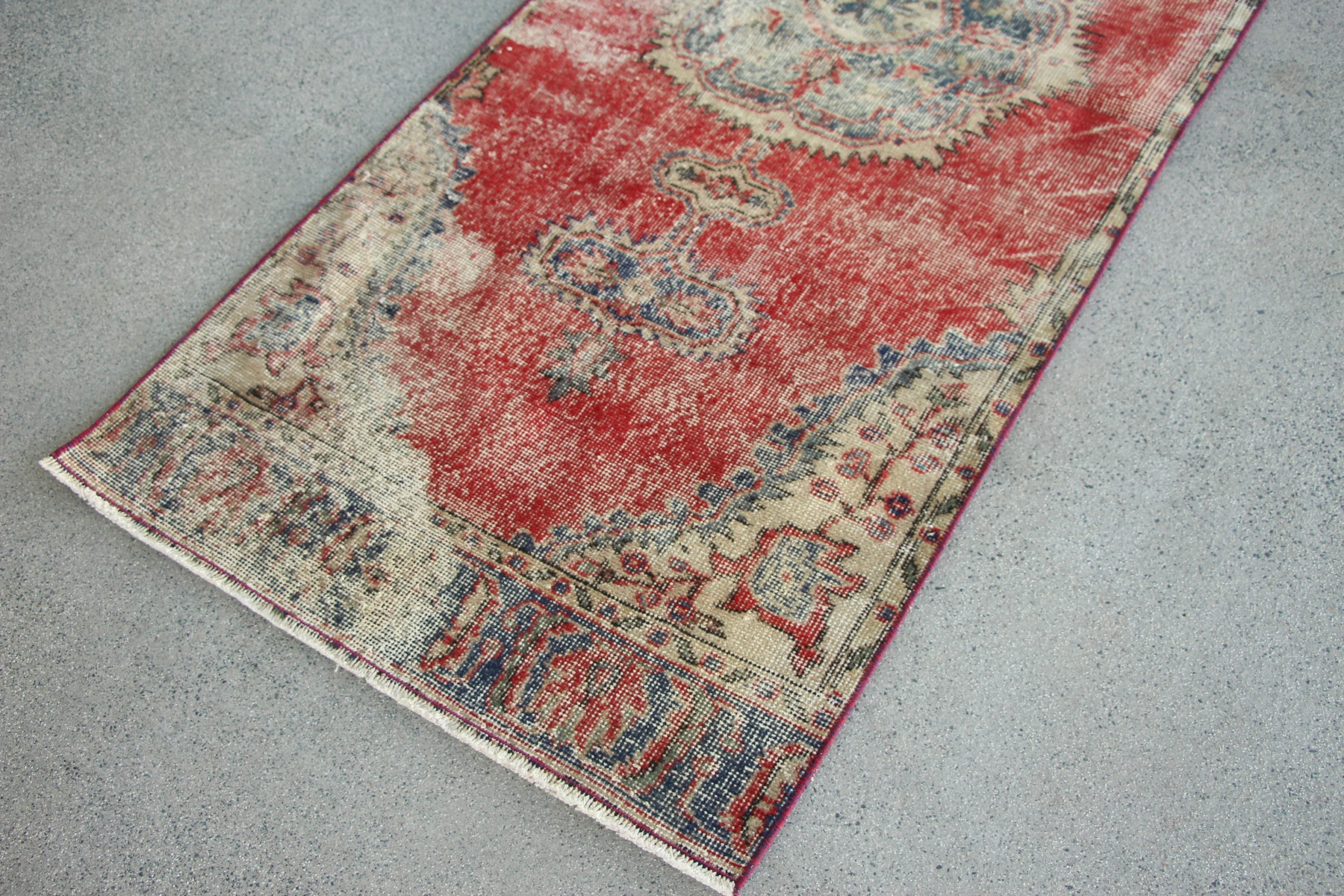 Vintage Rug, Floor Rug, Antique Rugs, Nursery Rugs, Bedroom Rug, Rugs for Bedroom, 2.7x6.5 ft Accent Rugs, Red Cool Rug, Turkish Rugs