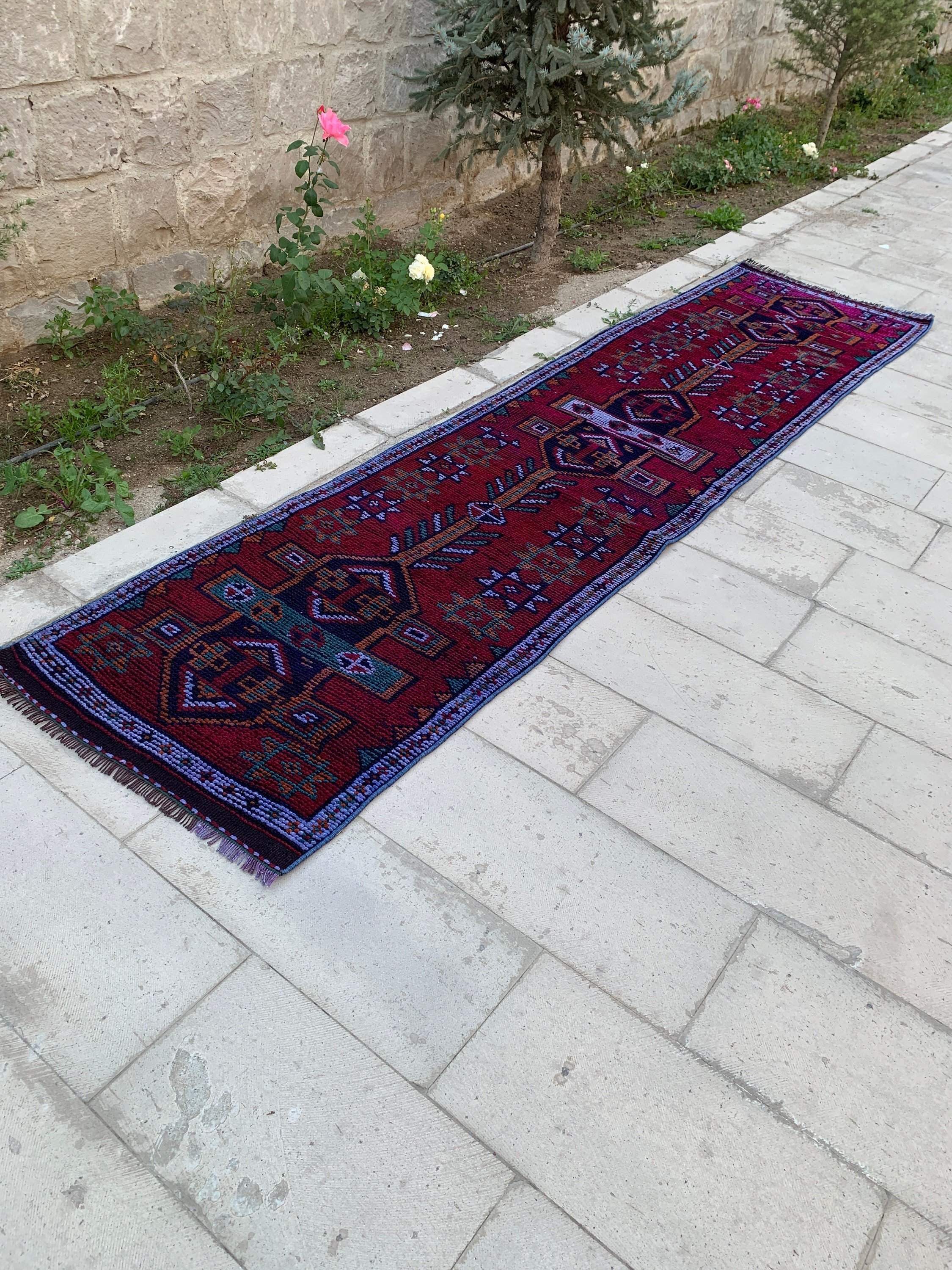 Koridor Halıları, Merdiven Halıları, Türk Halısı, Fas Halısı, Vintage Halı, 2.8x11.5 ft Runner Halısı, Kırmızı Soğuk Halı, Mutfak Halıları