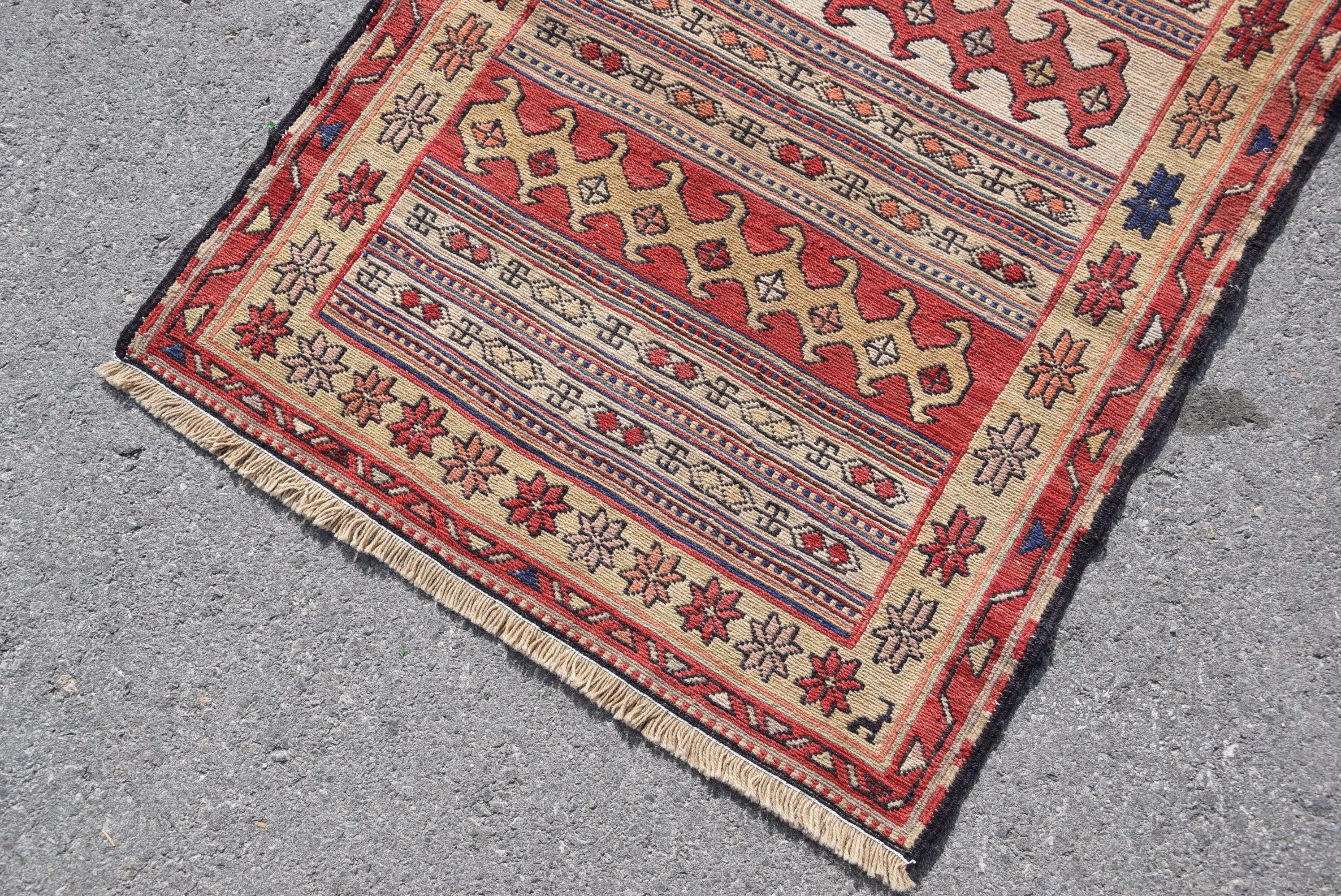 Giriş Halısı, 2,5x3 ft Küçük Halı, Vintage Halılar, Antika Halı, Kilim, Oryantal Halı, Çocuk Odası Halıları, Türk Halısı, Kırmızı Oushak Halı, Mutfak Halısı