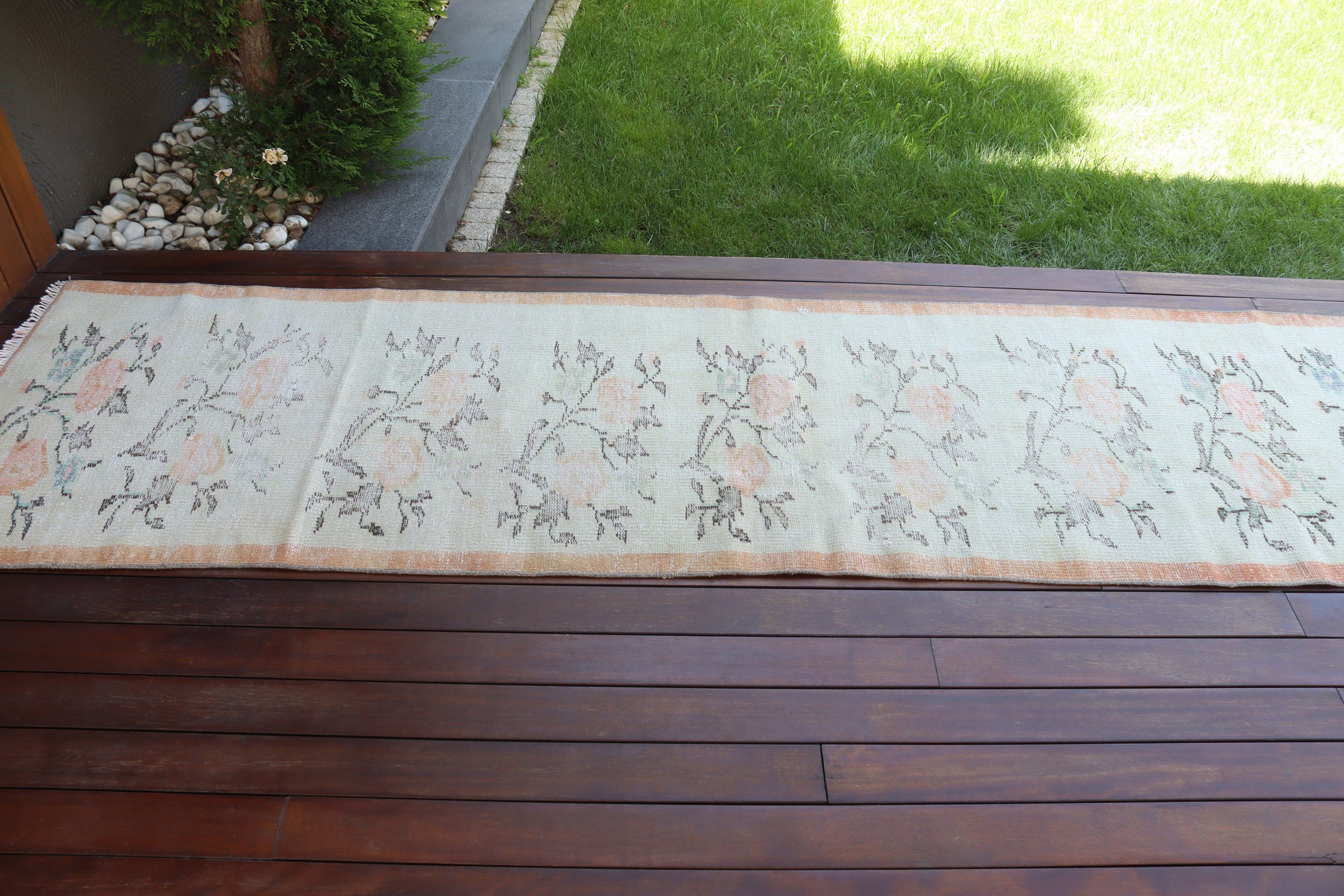 Merdiven Halıları, Oryantal Halı, Türk Halısı, Bej 2.5x9.4 ft Runner Halıları, Beni Ourain Runner Halısı, Antika Halı, Vintage Halı