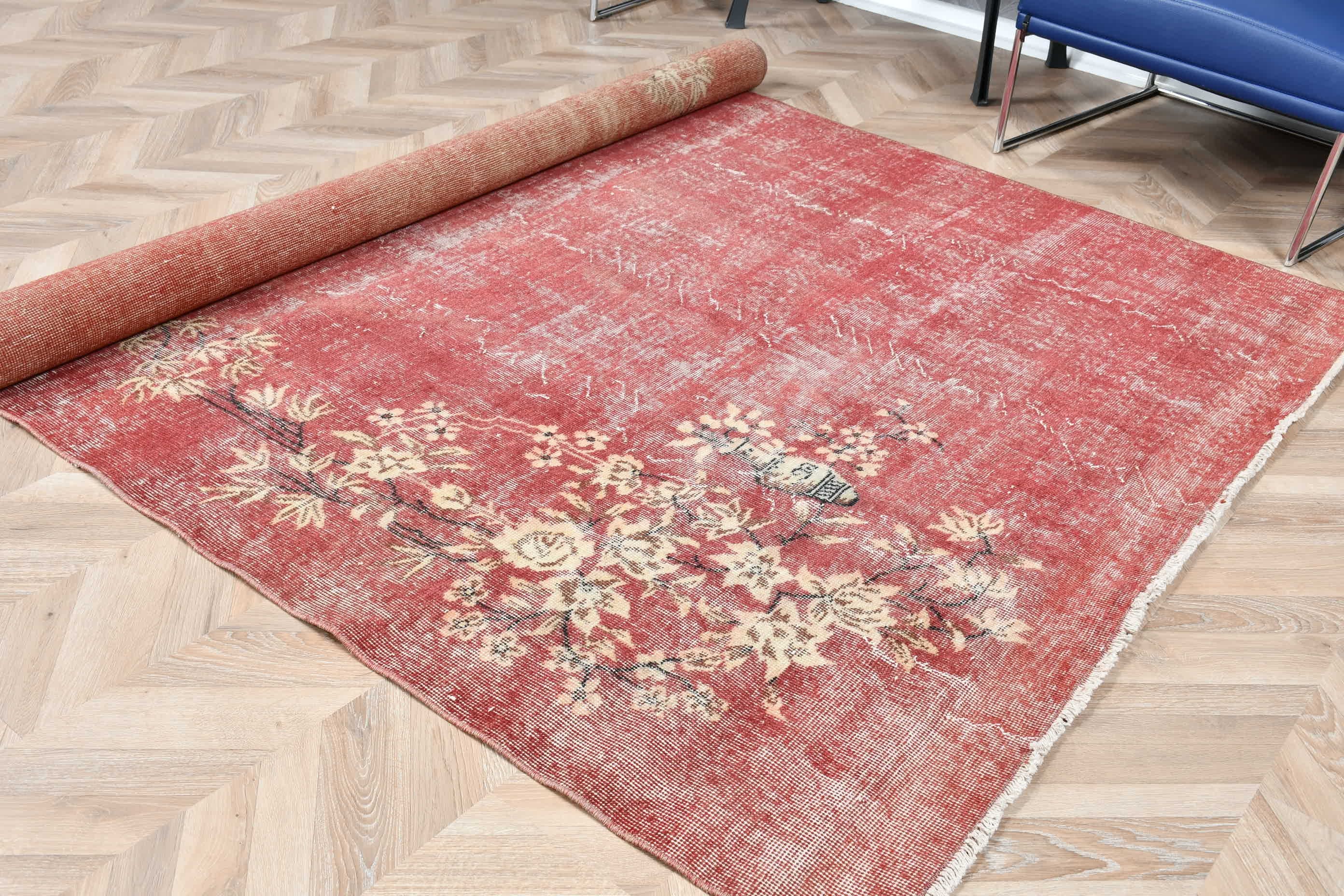 Vintage Rug, Cool Rug, Dining Room Rugs, Rugs for Dining Room, 5.9x9.4 ft Large Rugs, Turkish Rugs, Anatolian Rugs, Red Bedroom Rugs