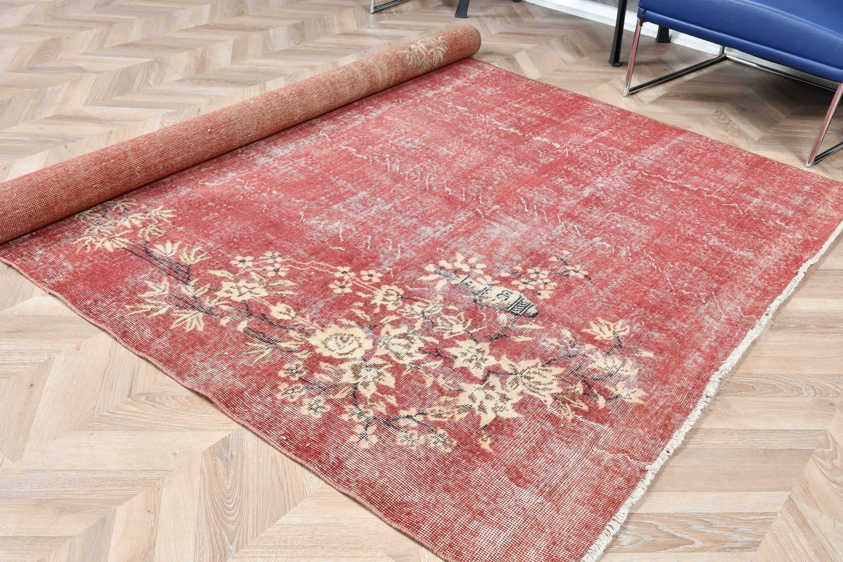 Vintage Halı, Havalı Halı, Yemek Odası Halıları, Yemek Odası Halıları, 5.9x9.4 ft Büyük Halılar, Türk Halıları, Anadolu Halıları, Kırmızı Yatak Odası Halıları