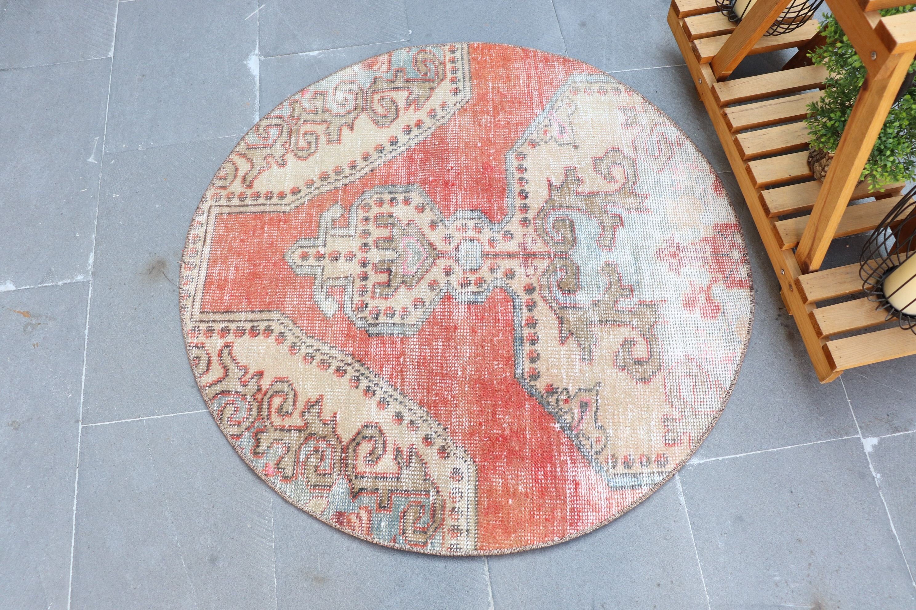 Red Cool Rug, Rugs for Entry, 3.1x3.1 ft Small Rugs, Nursery Rugs, Home Decor Rug, Oushak Rugs, Turkish Rug, Vintage Rugs, Kitchen Rug