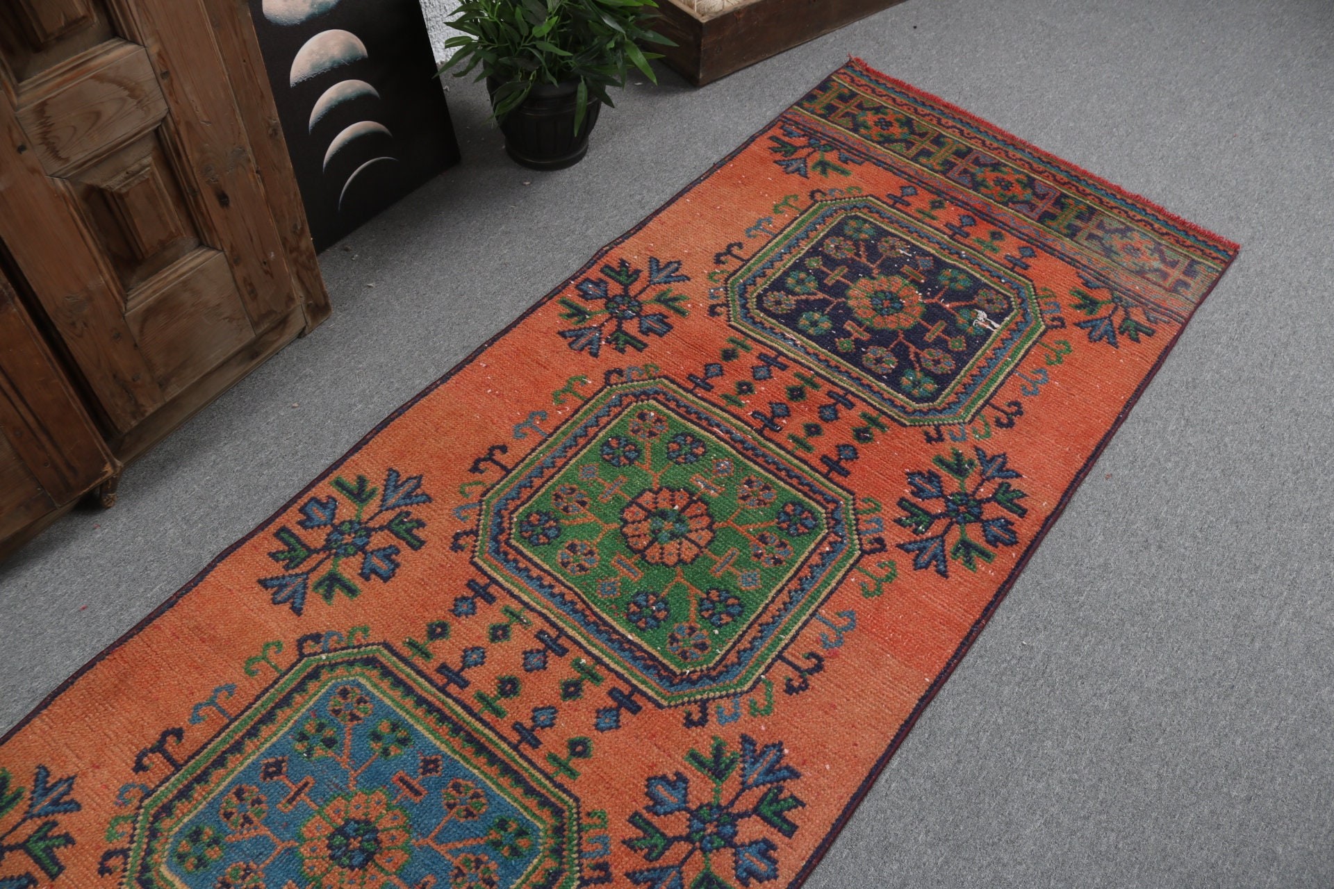 Bedroom Rug, Orange Home Decor Rugs, Neutral Rugs, Turkish Rug, Boho Rug Runner Rugs, 2.9x11.1 ft Runner Rug, Long Runner Rugs, Vintage Rug