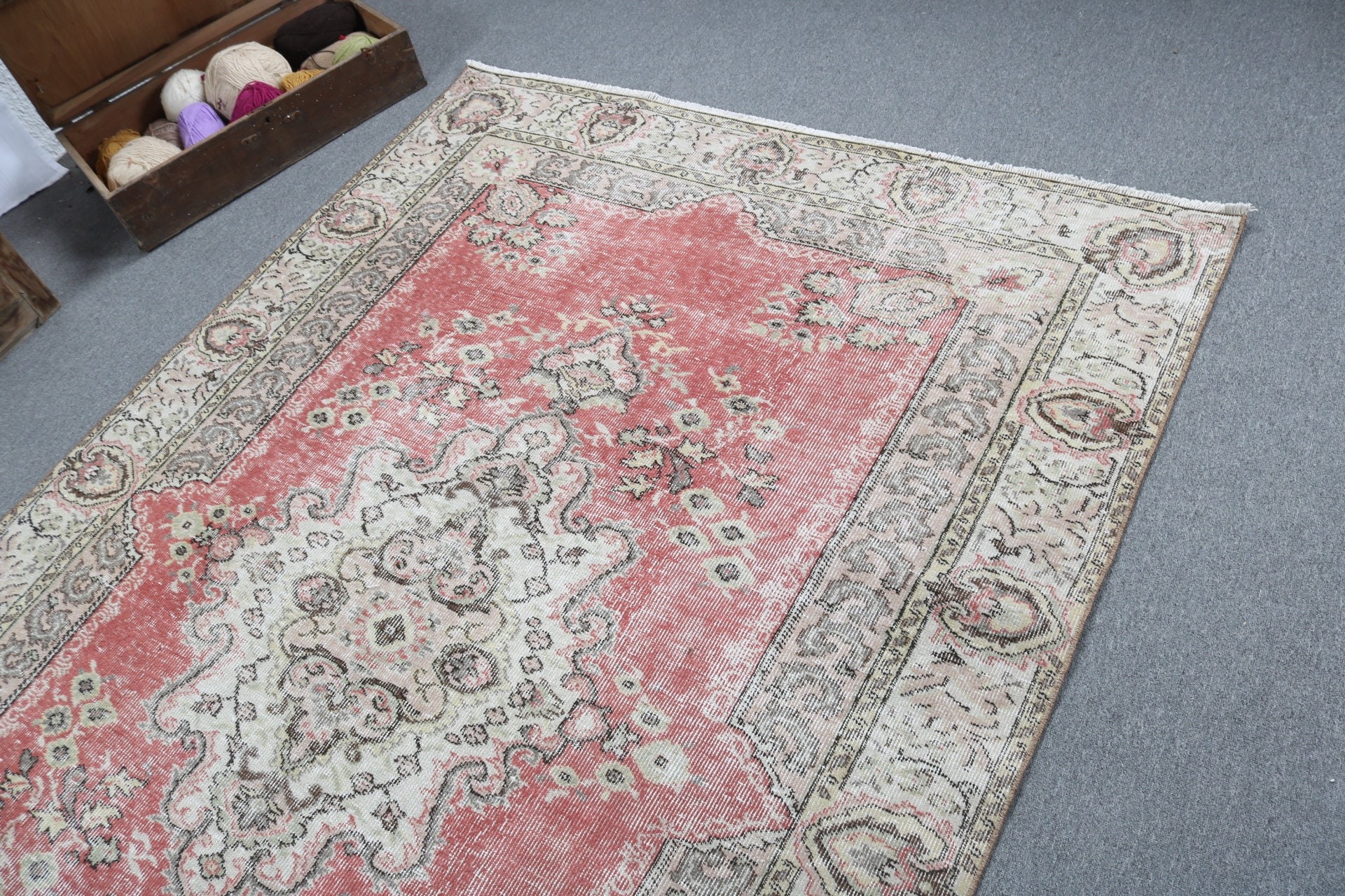 Büyük Boho Halı, Türk Halıları, Büyük Oushak Halıları, Vintage Halı, Yün Halıları, Ev Dekor Halıları, Kırmızı Düz ​​Dokuma Halıları, 5,5x8,1 ft Büyük Halı