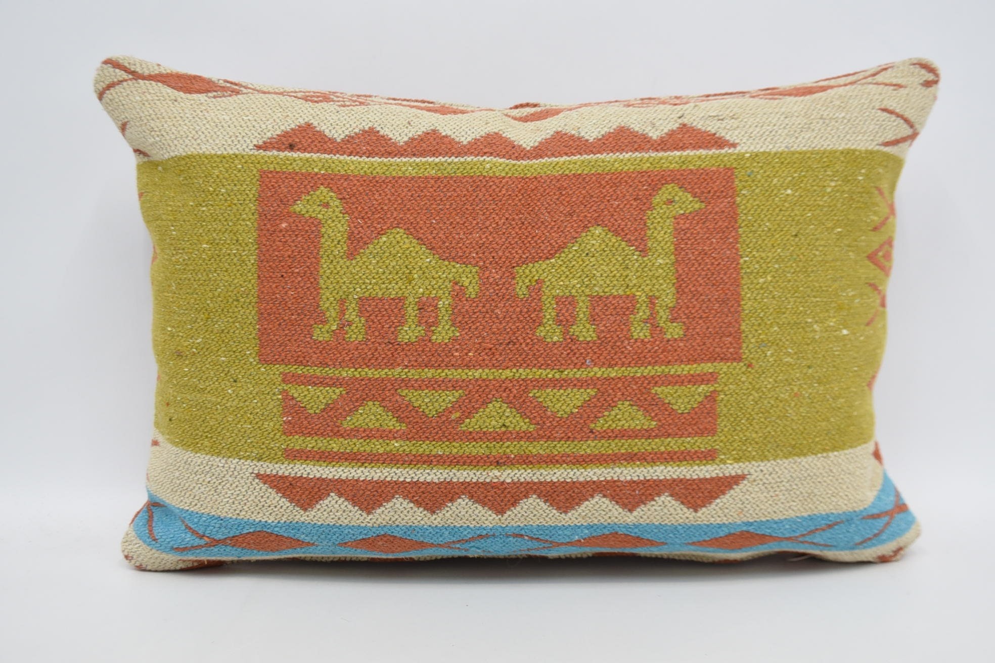 Pillow for Couch, Vintage Kilim Pillow, Nautical Throw Cushion Cover, 16"x24" Orange Pillow, Interior Designer Pillow