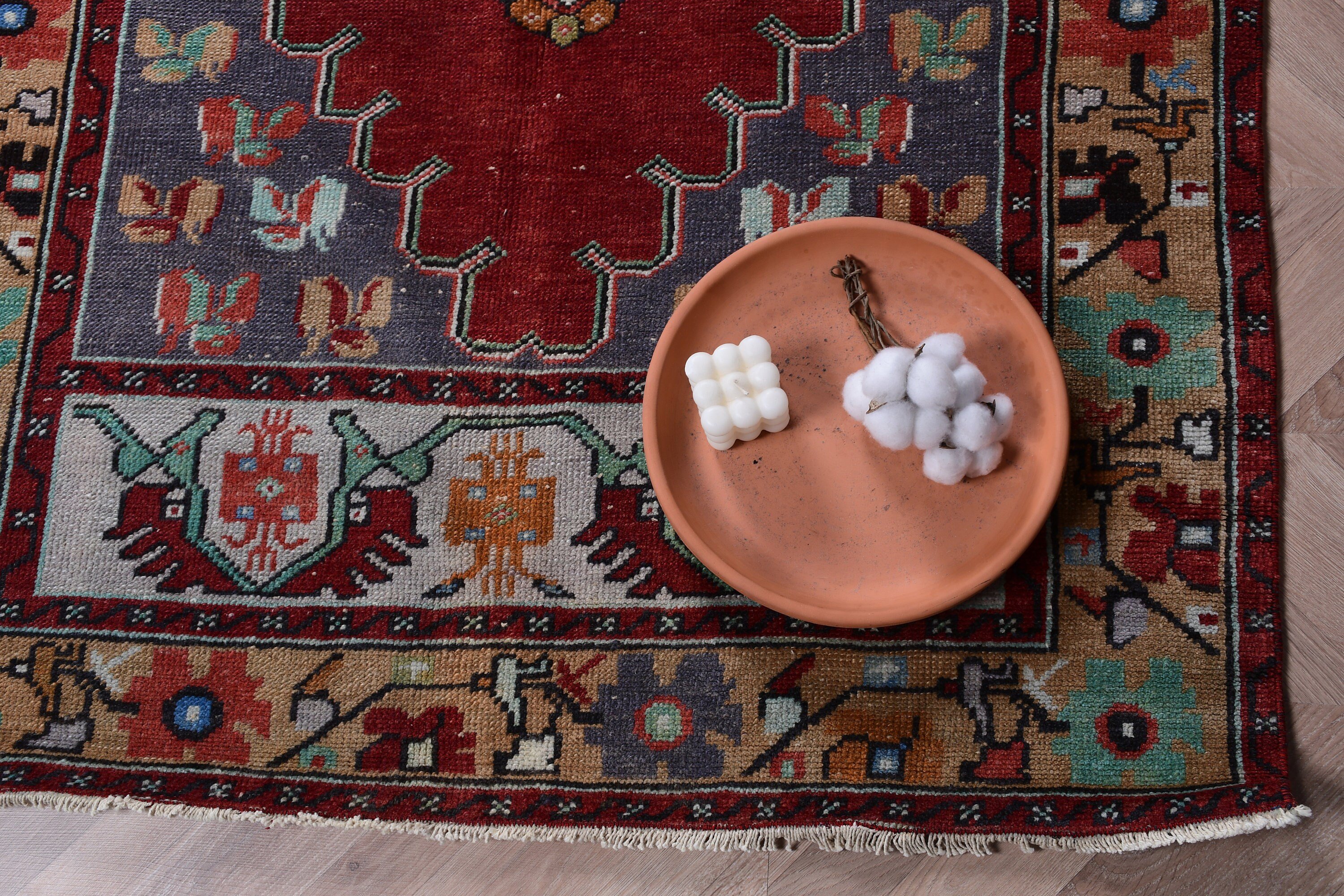 Vintage Rugs, Floor Rug, Rugs for Kitchen, Wool Rug, 3.7x8.8 ft Area Rugs, Turkish Rug, Red Antique Rug, Home Decor Rug, Dining Room Rugs