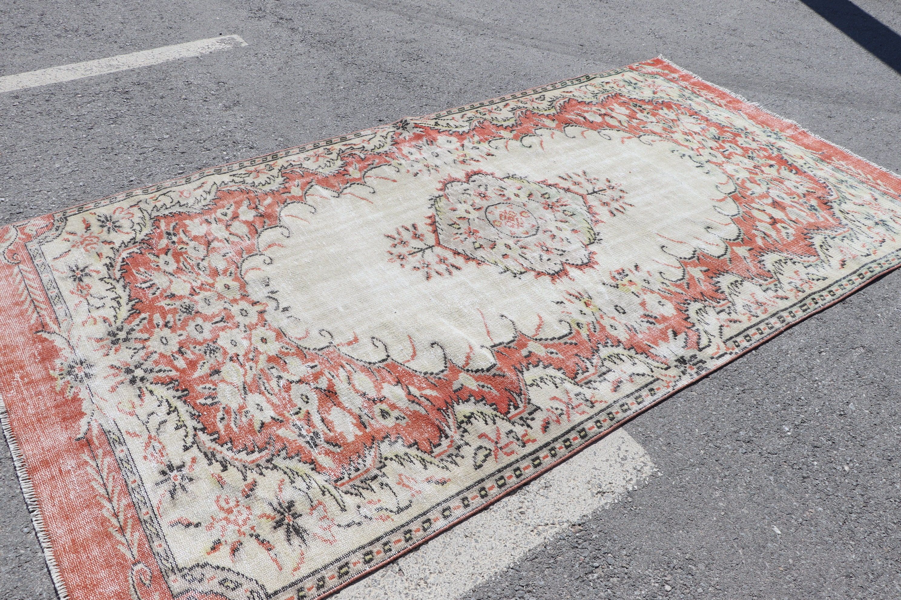 5x9.5 ft Large Rugs, Living Room Rug, Turkish Rug, Orange Antique Rugs, Salon Rug, Vintage Rug, Natural Rugs, Kitchen Rugs, Bedroom Rug