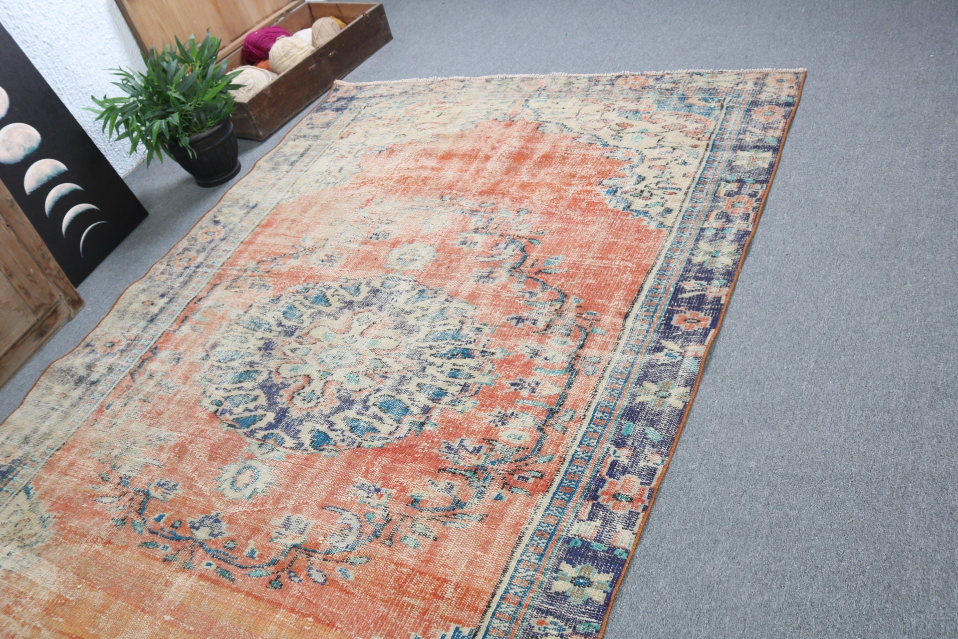 Büyük Boho Halıları, Oushak Halıları, Türk Halıları, Kırmızı Antika Halılar, 5,2x8 ft Büyük Halı, Vintage Halı, Büyük Yün Halı Halıları, Salon Halıları, Modern Halı