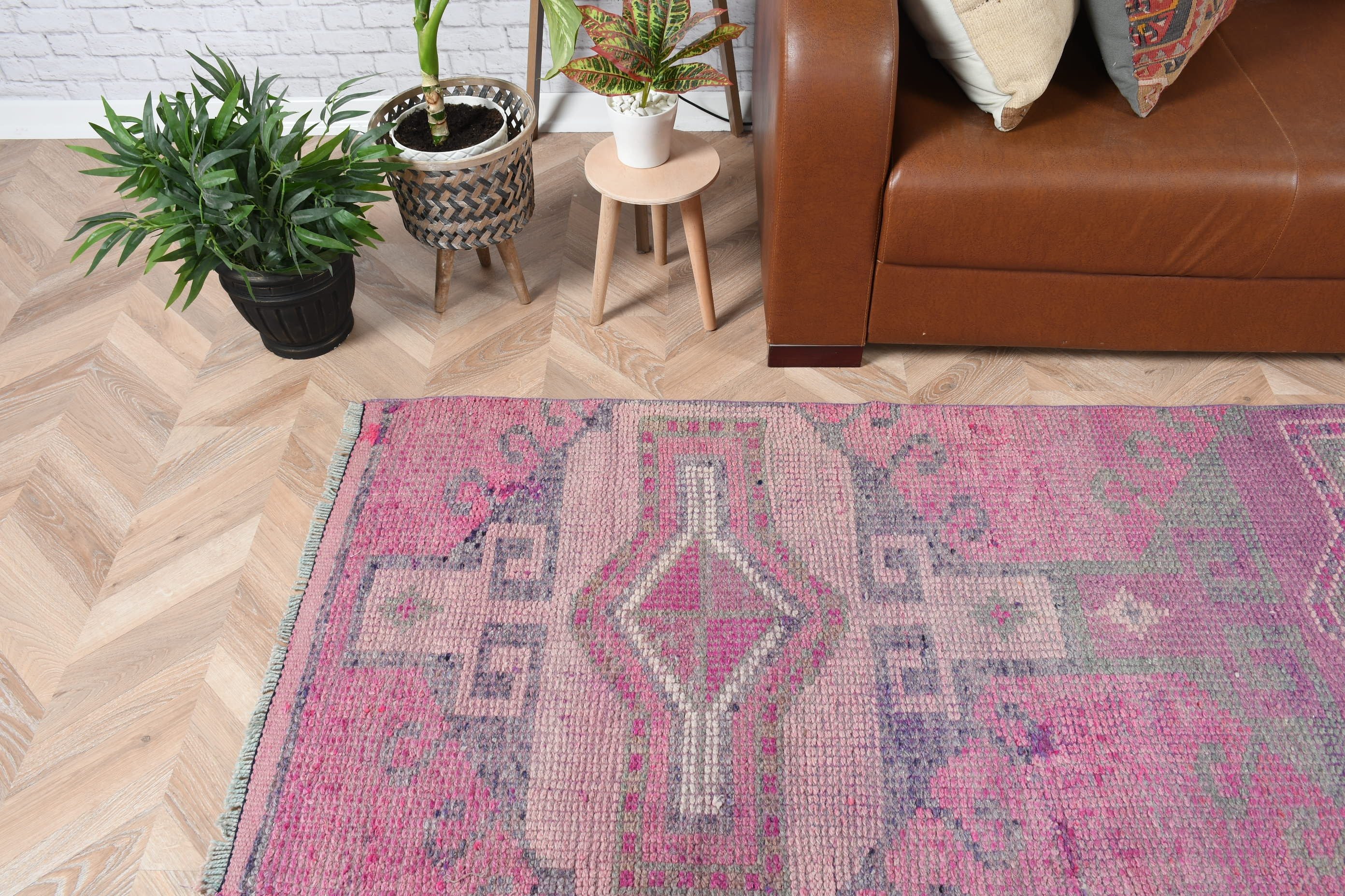 Oriental Rugs, Rugs for Corridor, Oushak Rug, Vintage Rug, Stair Rugs, Turkish Rugs, Pink Oushak Rug, Kitchen Rug, 2.7x9.9 ft Runner Rugs