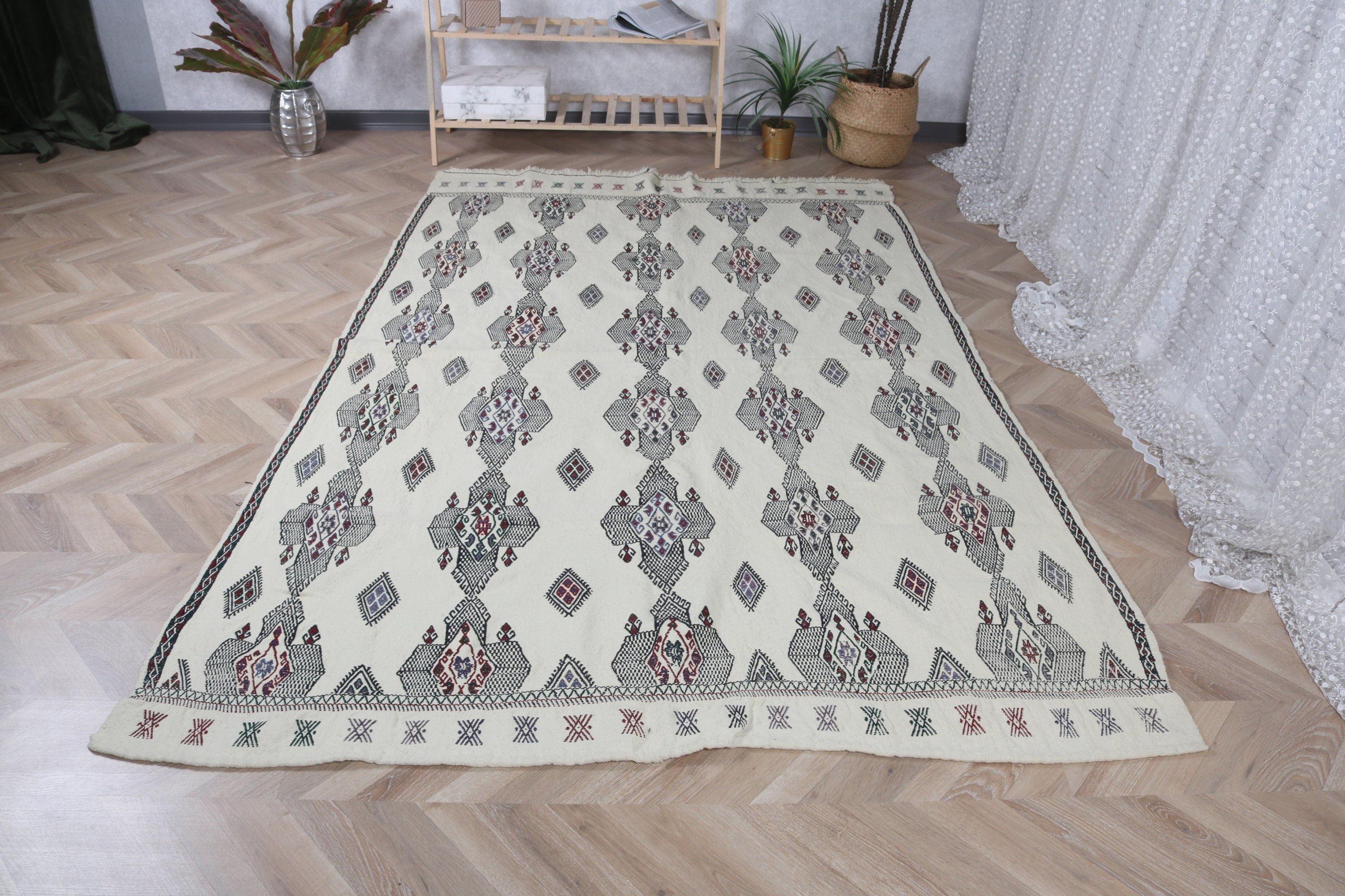 Vintage Rugs, Turkish Rugs, Geometric Rug, Salon Rugs, 5.2x8.4 ft Large Rug, Kitchen Rug, Large Vintage Rugs, Beige Bedroom Rugs, Boho Rug