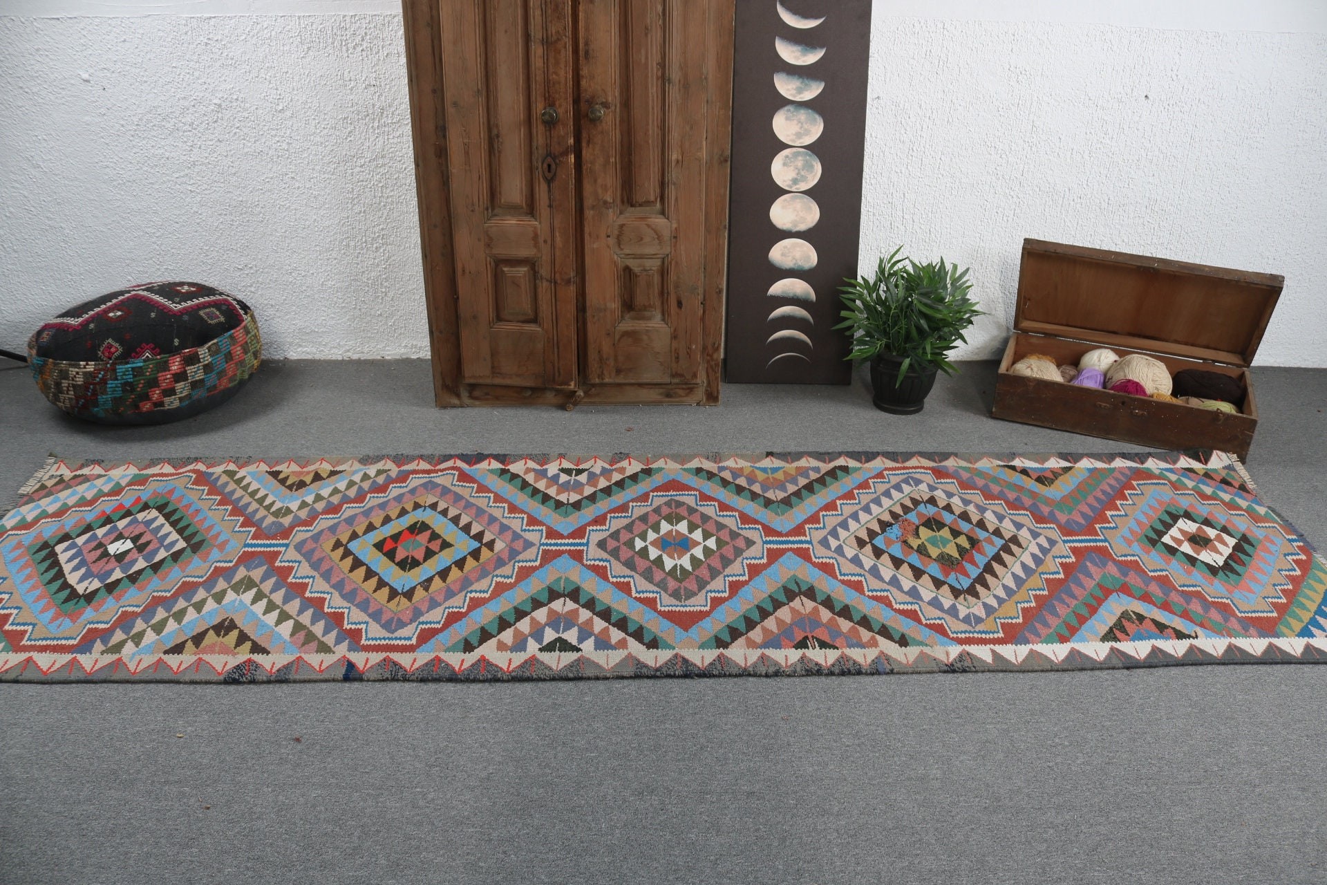 Gökkuşağı Antika Halılar, Yatak Odası Halıları, Ofis Halısı, Lüks Halı, 3.1x10.7 ft Runner Halısı, Vintage Halılar, Türk Halısı, Beni Ourain Runner Halıları