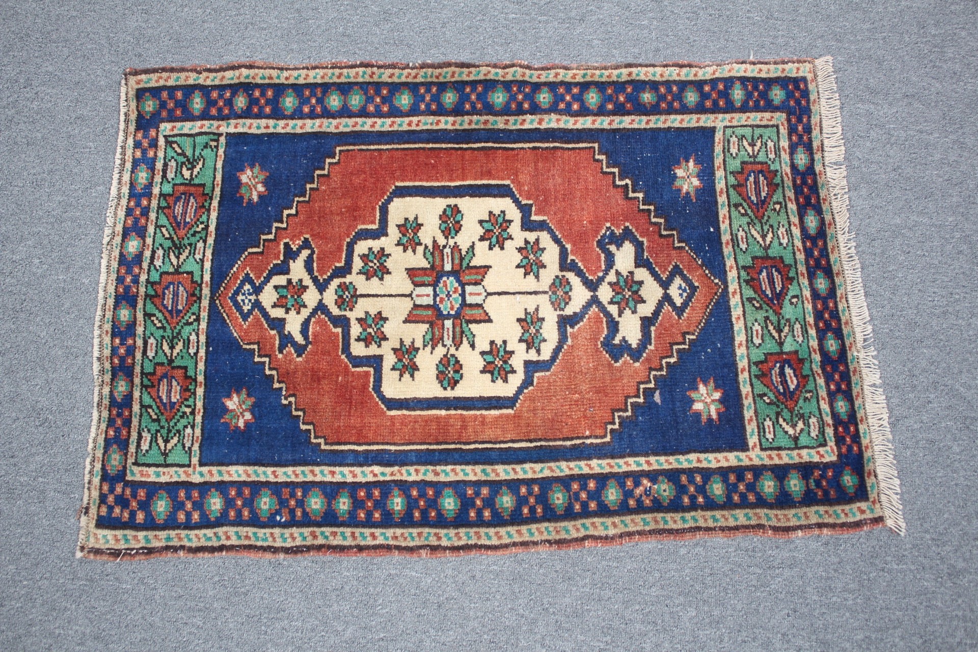 Rugs for Bedroom, Car Mat Rugs, Vintage Rug, Bedroom Rug, Floor Rug, Red  2x2.9 ft Small Rug, Turkish Rugs, Door Mat Rug