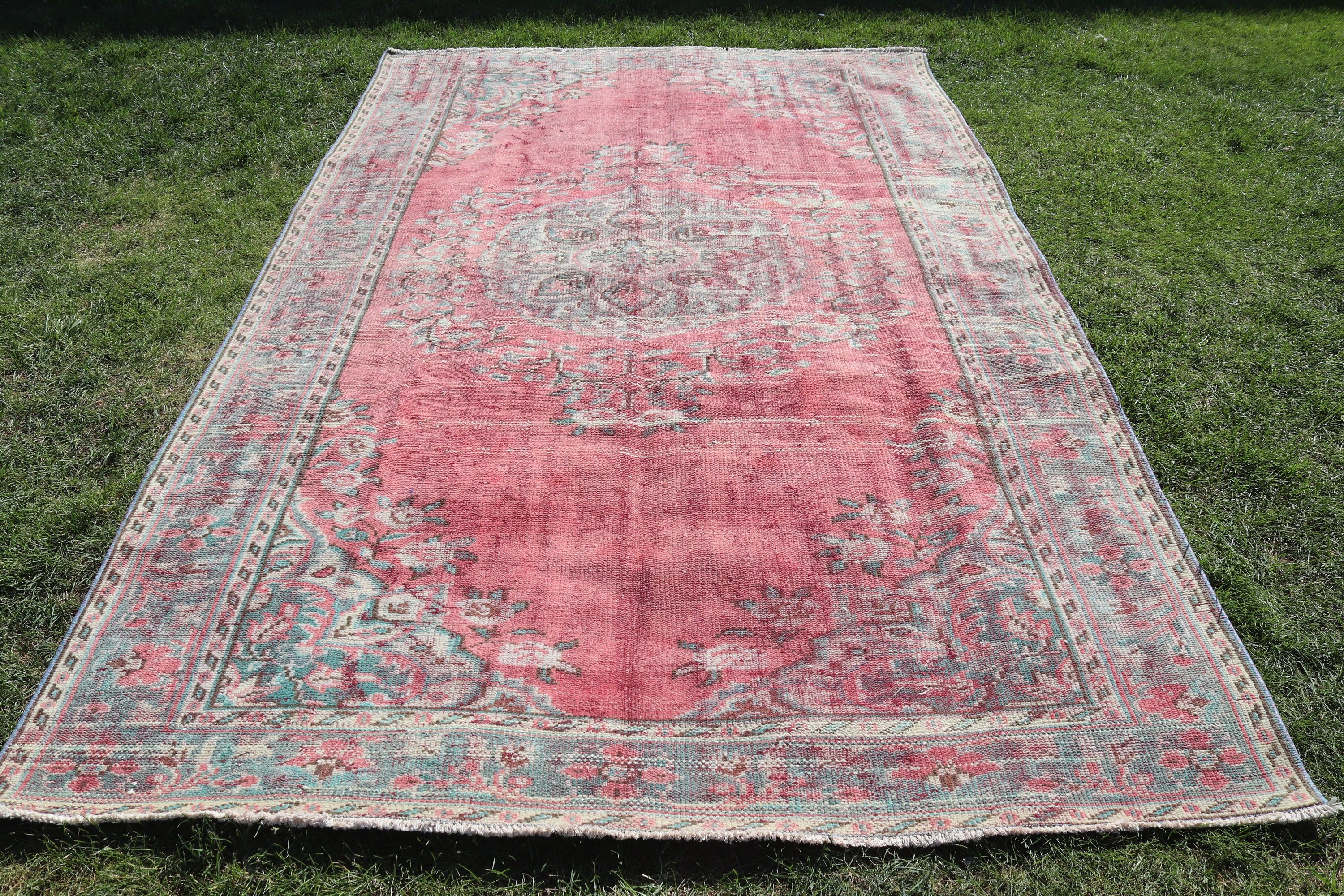 Large Oushak Rug, Vintage Rug, Living Room Rug, Rugs for Salon, Turkish Rug, Wool Rugs, 5.9x9.6 ft Large Rugs, Boho Rugs, Pink Boho Rugs