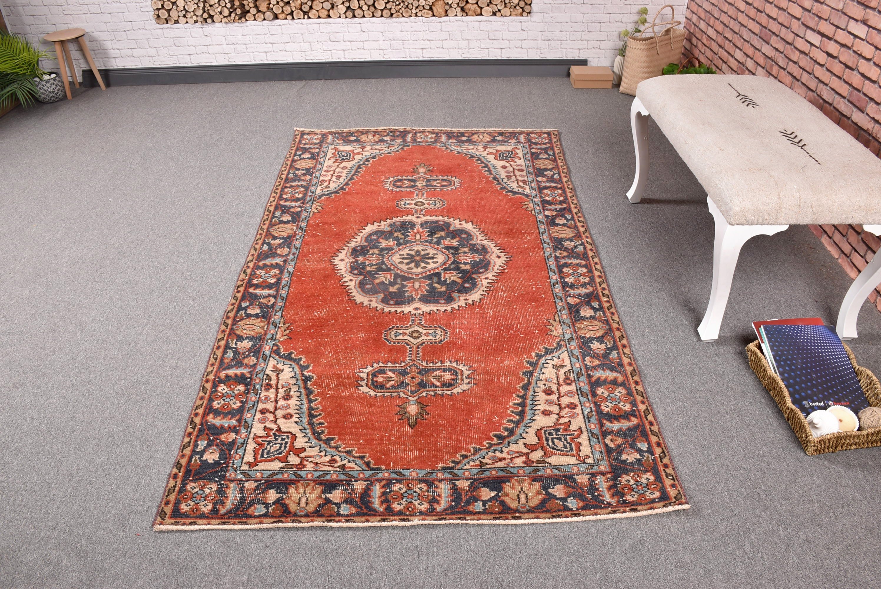 Oriental Rug, Red Handwoven Rug, Bedroom Rugs, Vintage Rugs, Oushak Area Rug, 3.8x6.7 ft Area Rug, Turkish Rug, Vintage Area Rugs