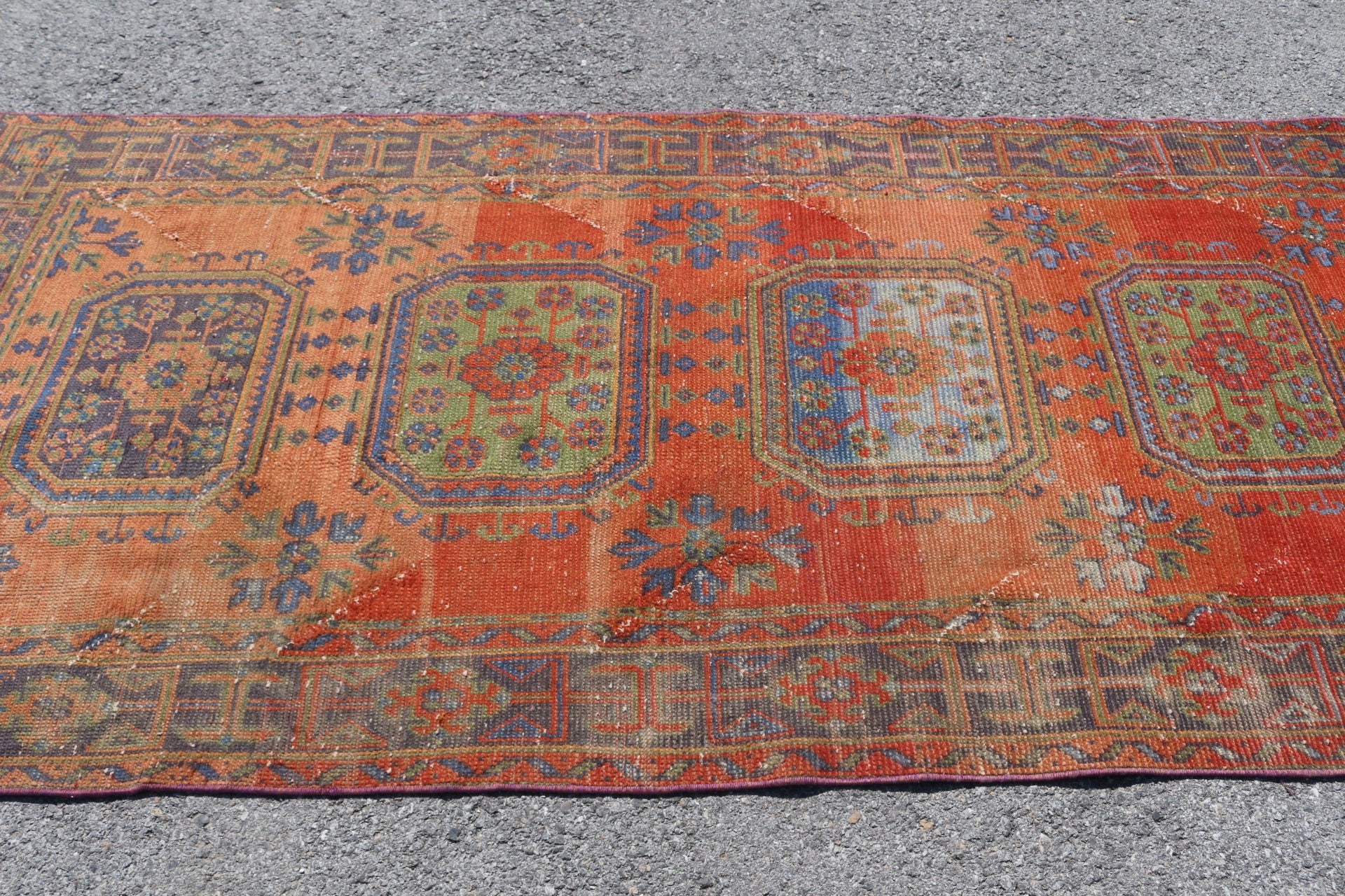 Vintage Rugs, Turkish Rug, Living Room Rug, 4.1x10 ft Large Rugs, Pastel Rug, Bedroom Rugs, Salon Rug, Red Home Decor Rugs