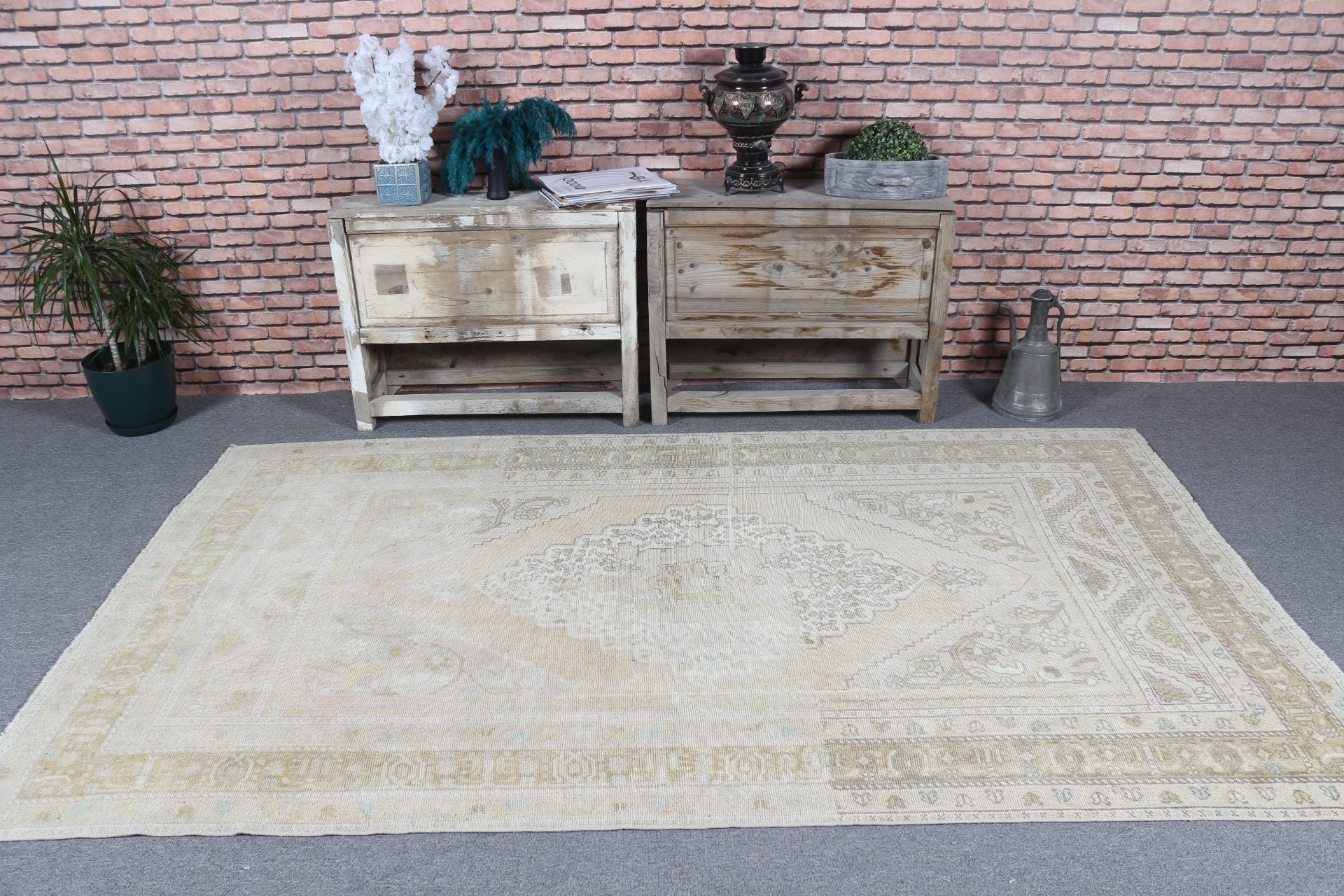 Oushak Rug, Antique Rug, Beige Moroccan Rug, Kitchen Rug, 4.7x8.2 ft Area Rug, Rugs for Floor, Floor Rug, Vintage Rugs, Turkish Rug