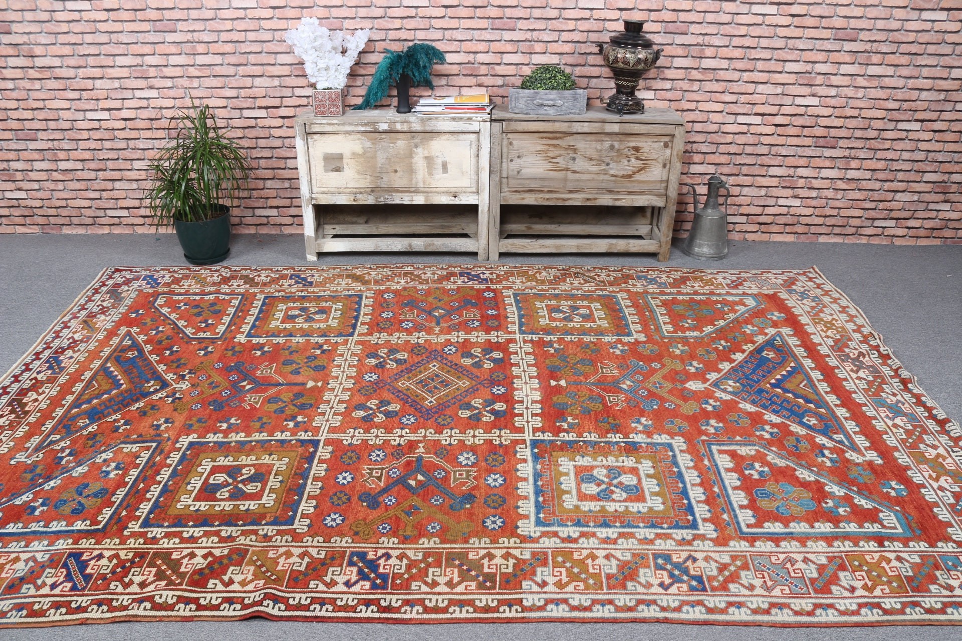 Red  6.5x10 ft Large Rug, Bedroom Rug, Vintage Rug, Anatolian Rugs, Salon Rugs, Rugs for Salon, Turkish Rug, Living Room Rug