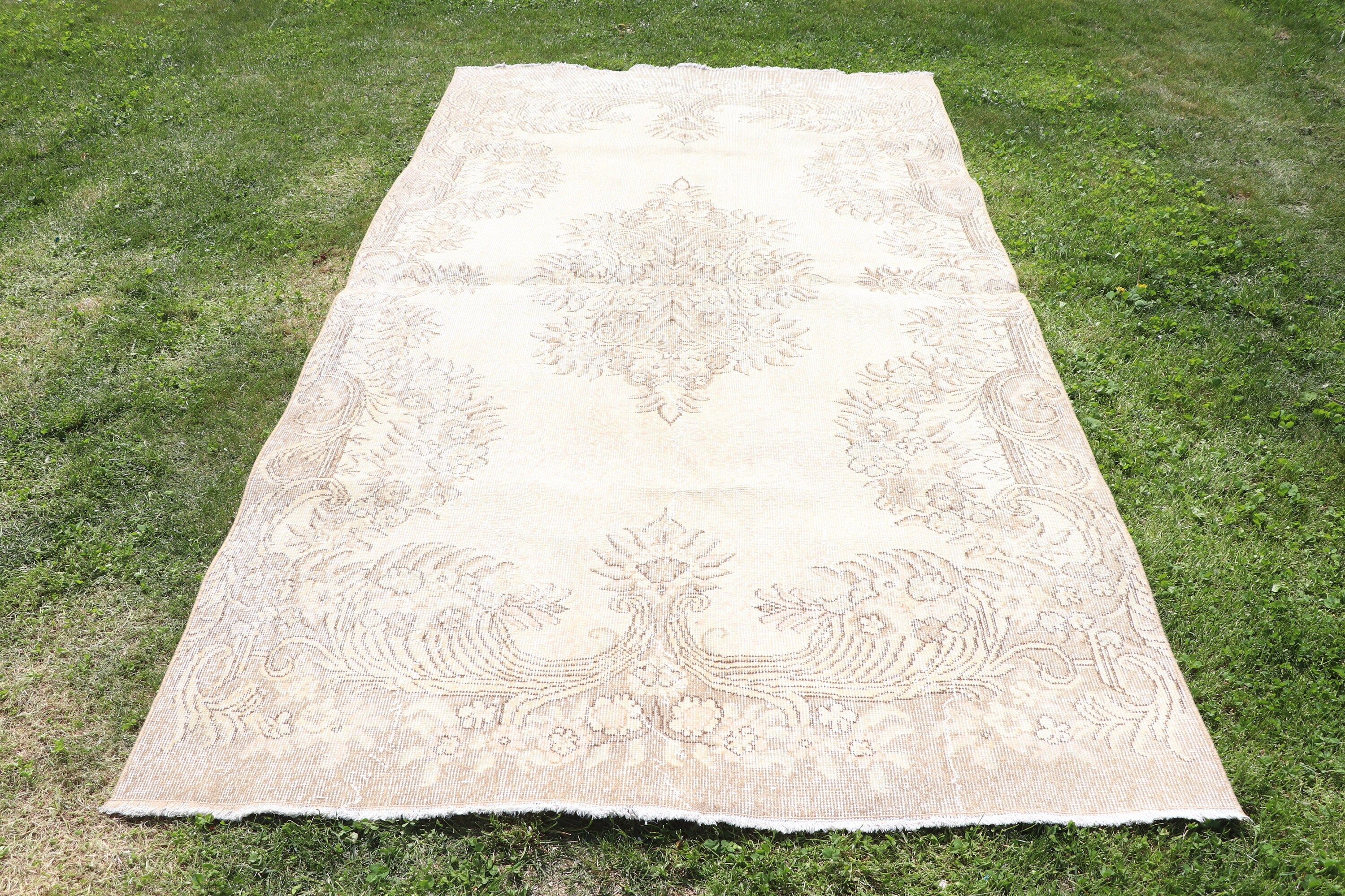 Vintage Halılar, Büyük Oushak Halılar, Bej Yün Halılar, Türk Halıları, Oturma Odası Halısı, El Dokuma Halı, 4,9x8,8 ft Büyük Halılar