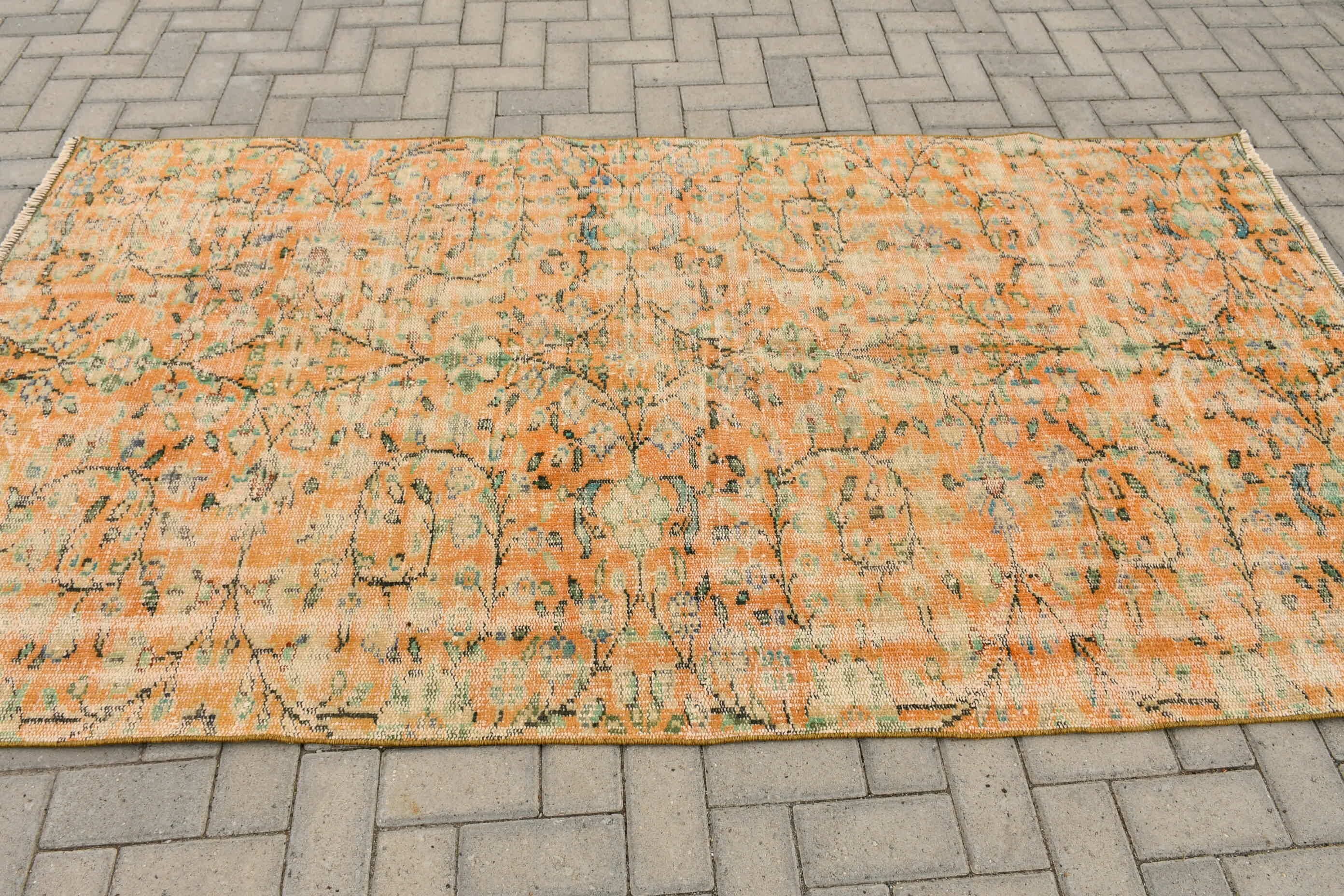 Oriental Rug, Handmade Rug, Orange Wool Rug, 4.4x8.1 ft Area Rugs, Turkish Rug, Living Room Rugs, Vintage Rug, Nursery Rugs, Anatolian Rug