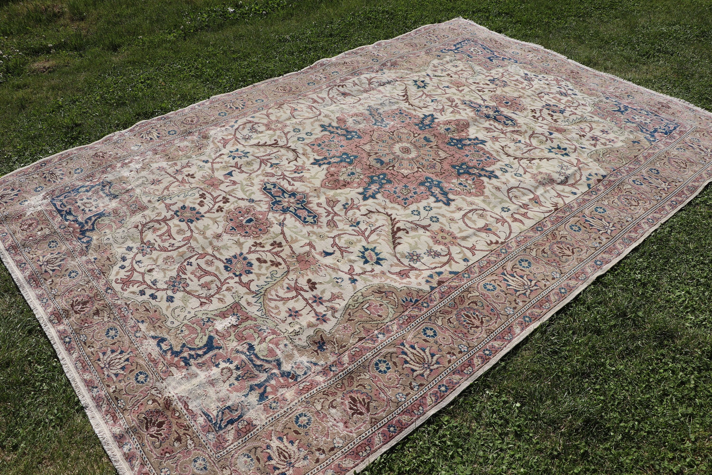 Vintage Halılar, El Dokuma Halılar, 6.5x9.8 ft Büyük Halı, Türk Halısı, Pembe Açıklama Halıları, Lüks Halı, Büyük Vintage Halılar, Büyük Boho Halıları