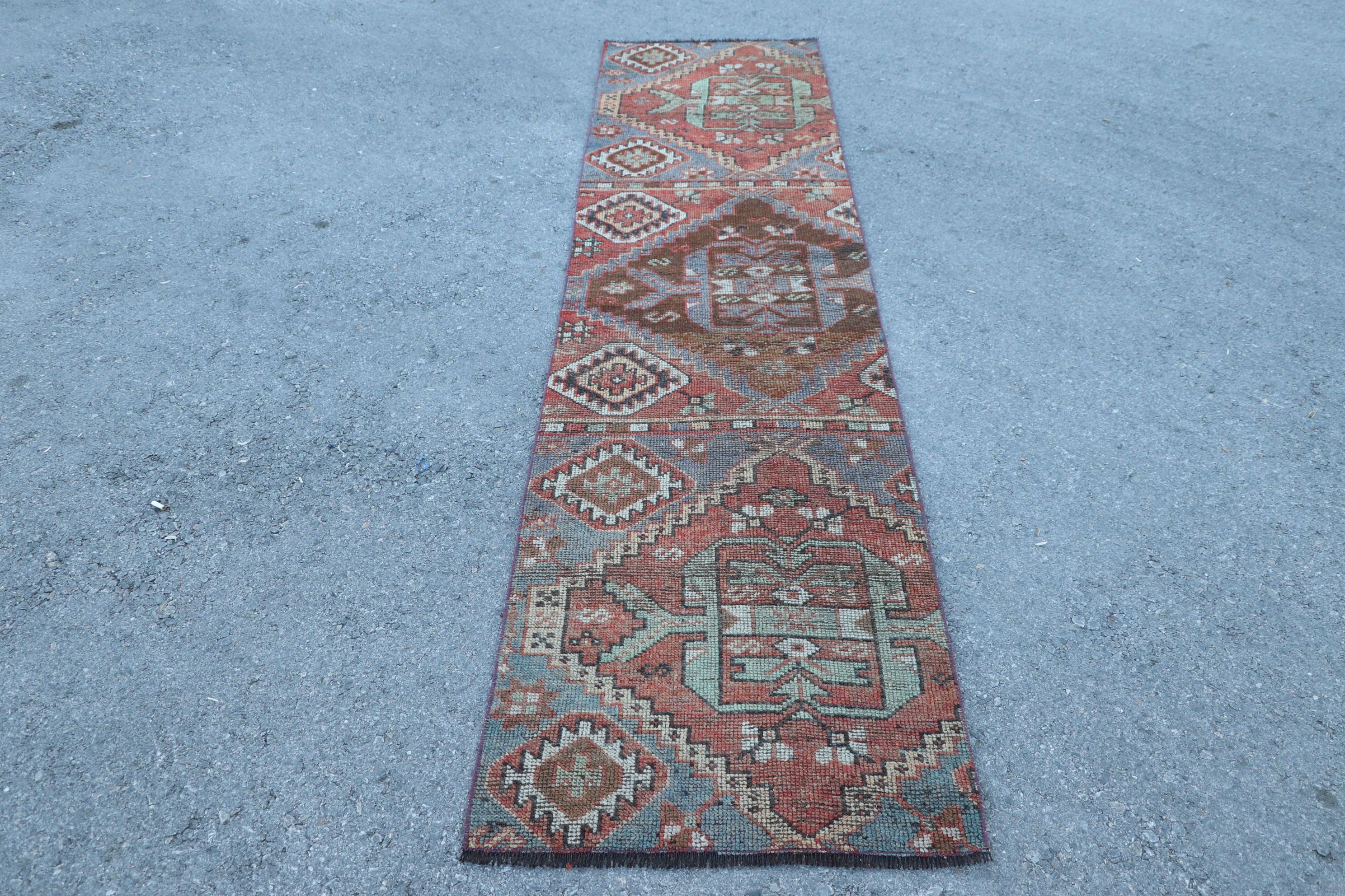 Floor Rugs, 2.3x9.4 ft Runner Rug, Turkish Rug, Corridor Rug, Rugs for Corridor, Organic Rug, Red Wool Rug, Vintage Rug