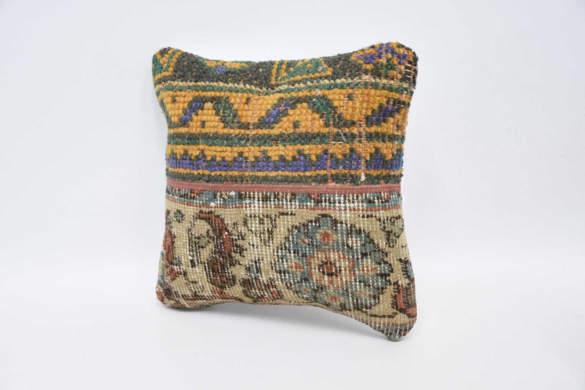 Kilim Pillow Cover, Colorful Pillow, Handmade Kilim Cushion, Knitted Pillow, 12"x12" Orange Pillow Cover, Kilim Cushion Sham