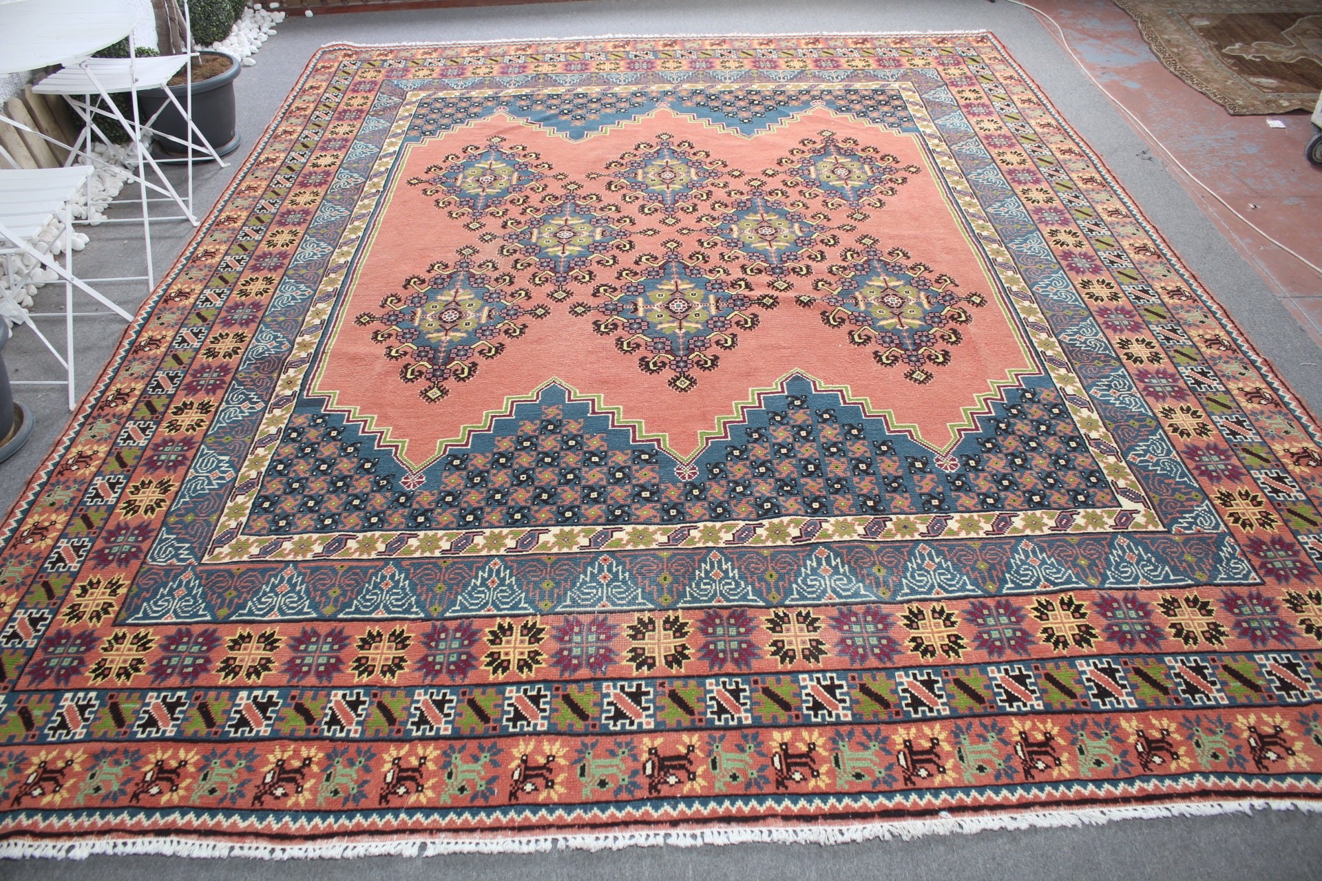 Sessiz Halı, Oturma Odası Halısı, Oryantal Halılar, Salon Halısı, Vintage Halı, Antika Halı, Türk Halısı, Kırmızı Antika Halı, 10.3x12.8 ft Büyük Boy Halı