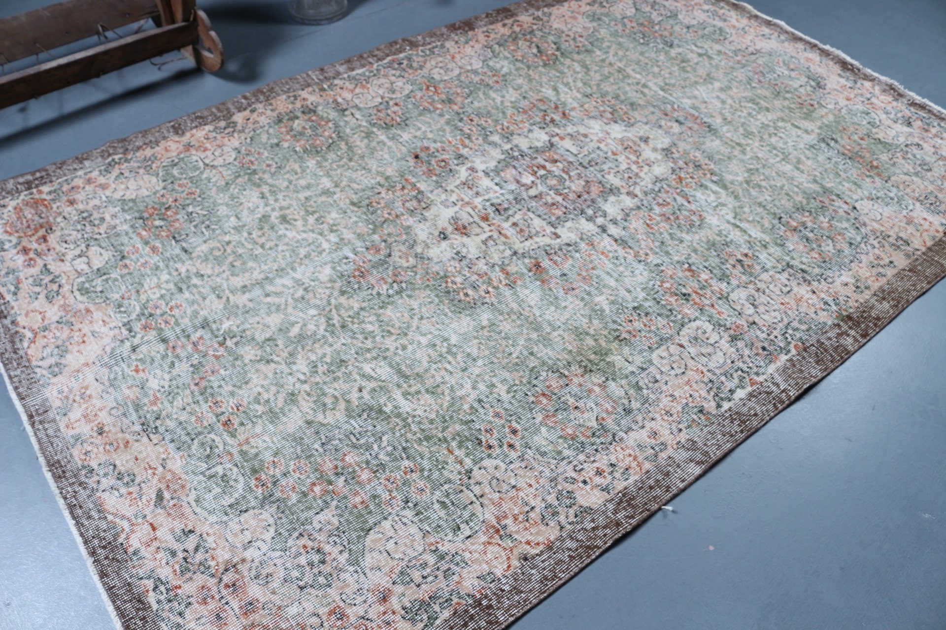 Antique Rug, Turkish Rugs, Green Oriental Rugs, 5.3x8.5 ft Large Rugs, Living Room Rugs, Dining Room Rug, Vintage Rug