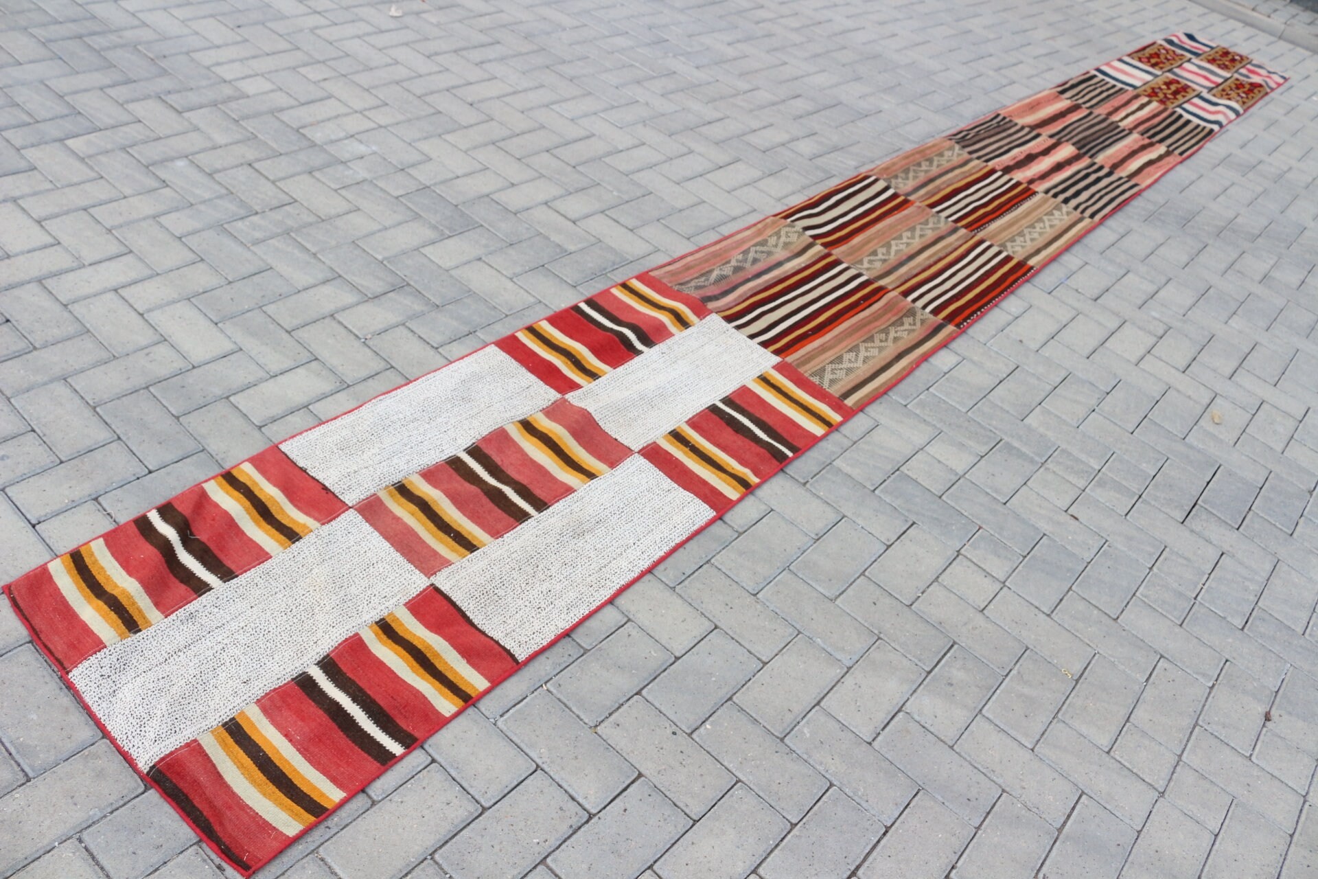 Kahverengi Yatak odası Kilim, Antik Kilim, Nostaljik Kilim, Merdiven Kilim, Yolluk Kilim, Yolluk Kilim, 61x610 cm Yolluk Kilim