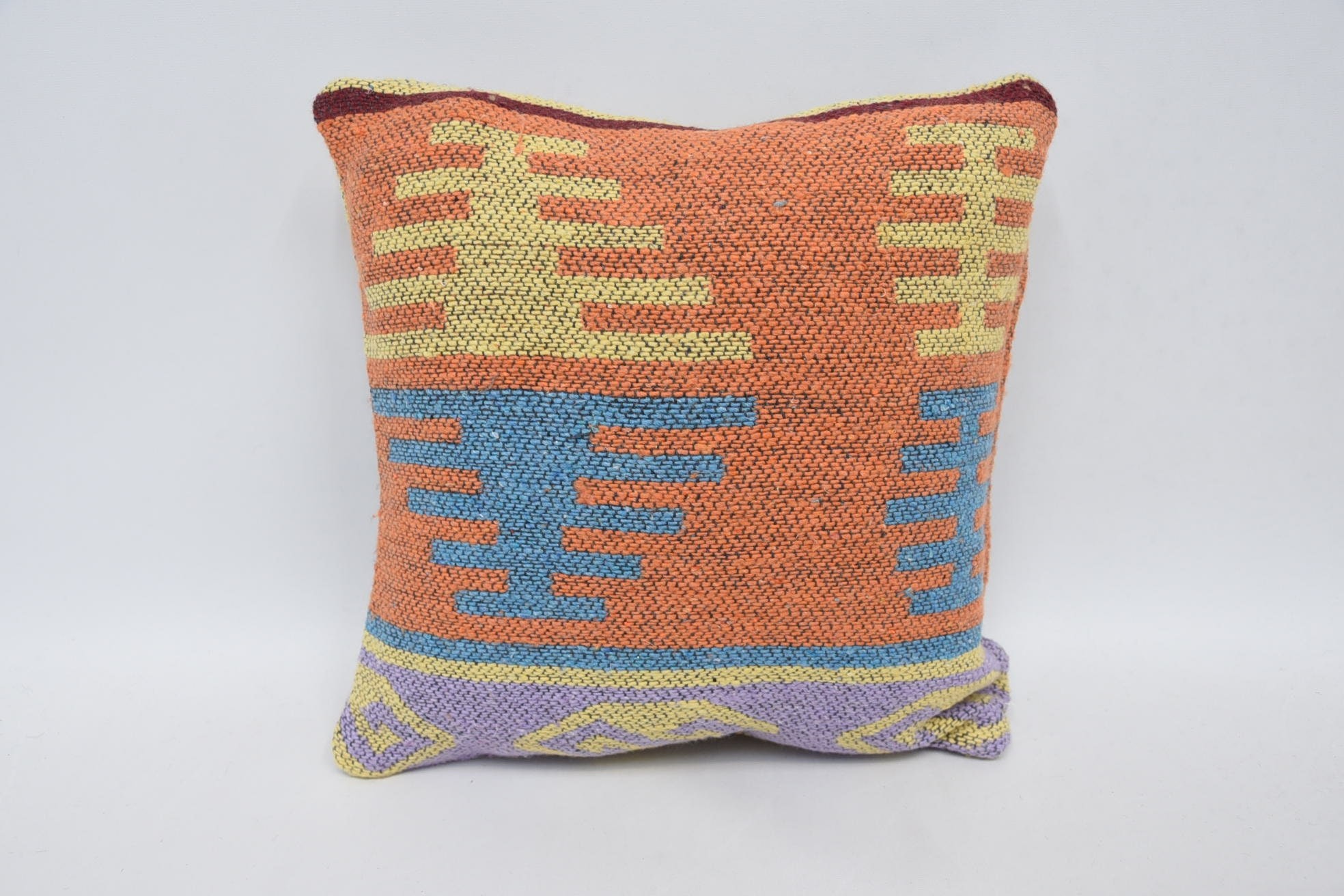 Pillow for Couch, Vintage Kilim Throw Pillow, Kilim Pillow Cover, 12"x12" Orange Pillow Case, Bed Cushion, Couch Pillow Cover