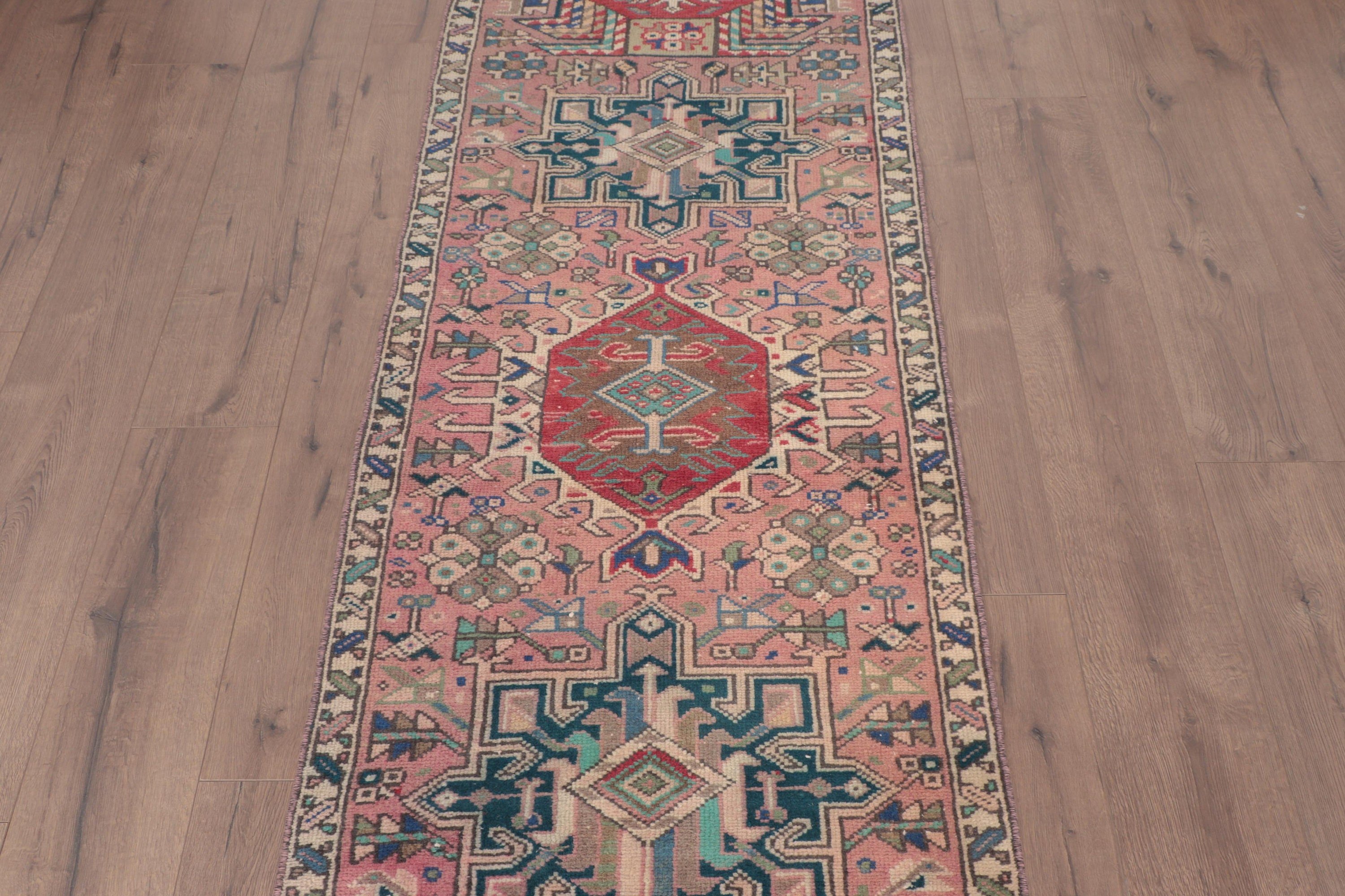 Pembe Antika Halı, Yer Halıları, Türk Halısı, 2.4x10.7 ft Runner Halıları, Vintage Runner Halısı, Açıklama Halıları, Vintage Halı, Beni Ourain Runner Halısı