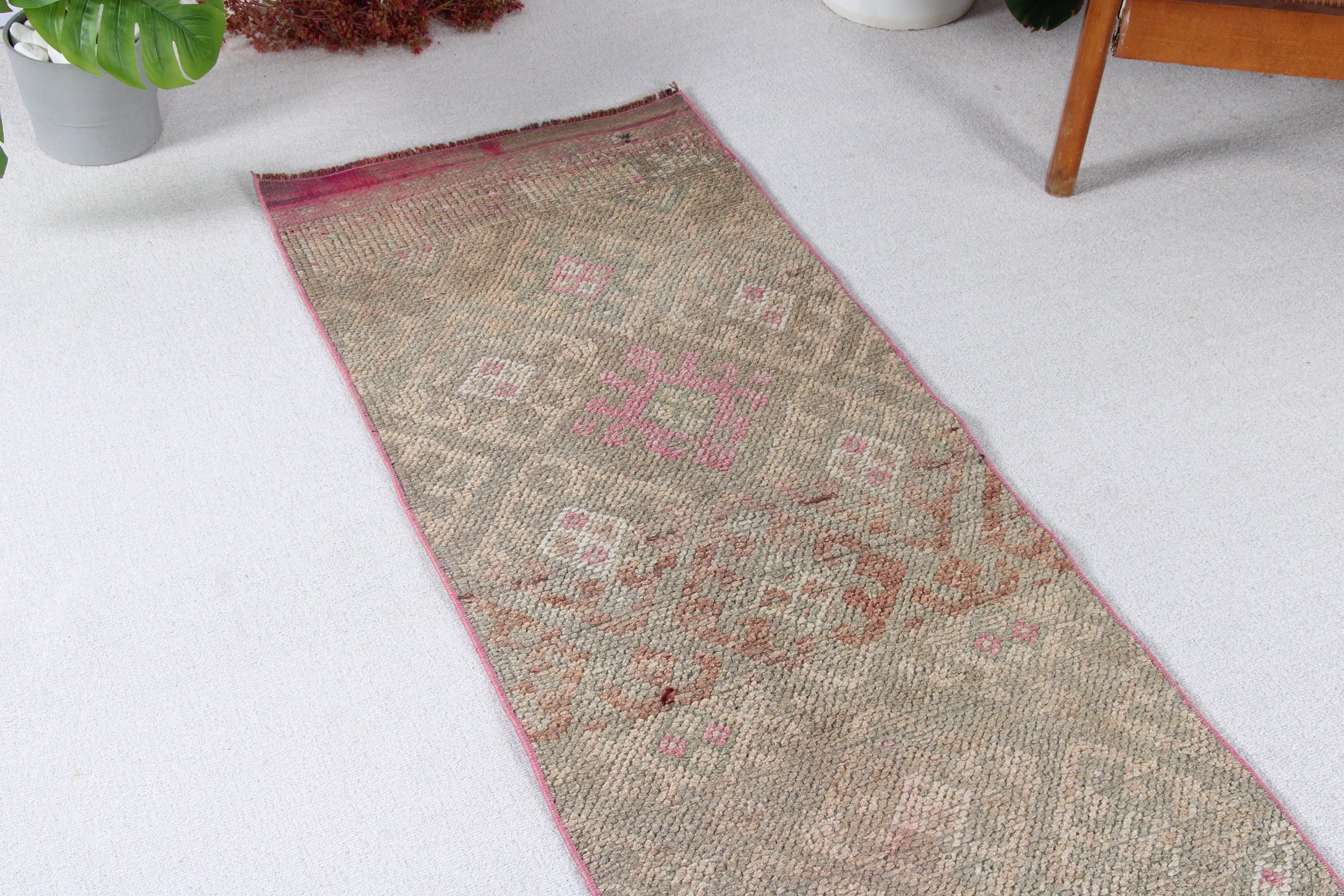 Vintage Rugs, Brown Luxury Rugs, Rugs for Stair, Kitchen Rug, Stair Rugs, Luxury Rug, 1.9x9.8 ft Runner Rug, Turkish Rugs