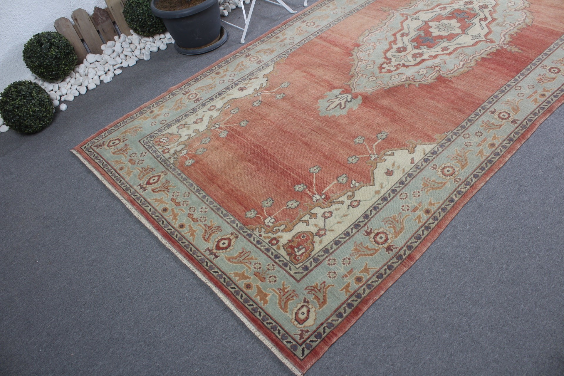 Kırmızı Oushak Halı, Salon Halısı, Türk Halısı, Vintage Halı, Yemek Odası Halıları, Yatak Odası Halısı, Havalı Halı, Antika Halılar, 5.2x12.1 ft Büyük Halılar