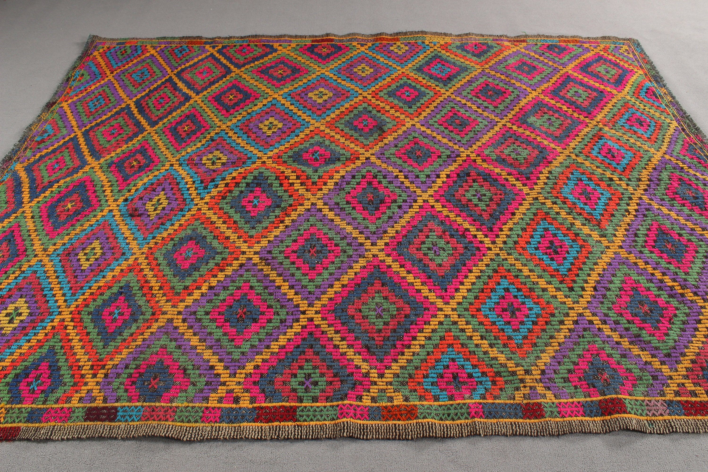 Düz Dokuma Halılar, Türk Halısı, Vintage Halılar, Oryantal Halı, 6,6x8,5 ft Büyük Halı, Gökkuşağı Ev Dekor Halısı, Kilim, Egzotik Halı, Büyük Oushak Halısı