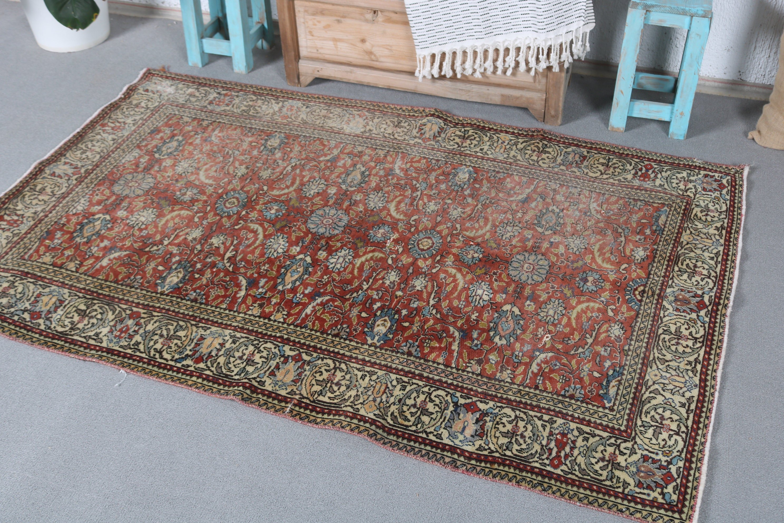 Oriental Rug, Nursery Rugs, Rugs for Kitchen, Vintage Rug, Moroccan Rug, Entry Rug, 3.6x5.6 ft Accent Rug, Turkish Rug, Red Floor Rug