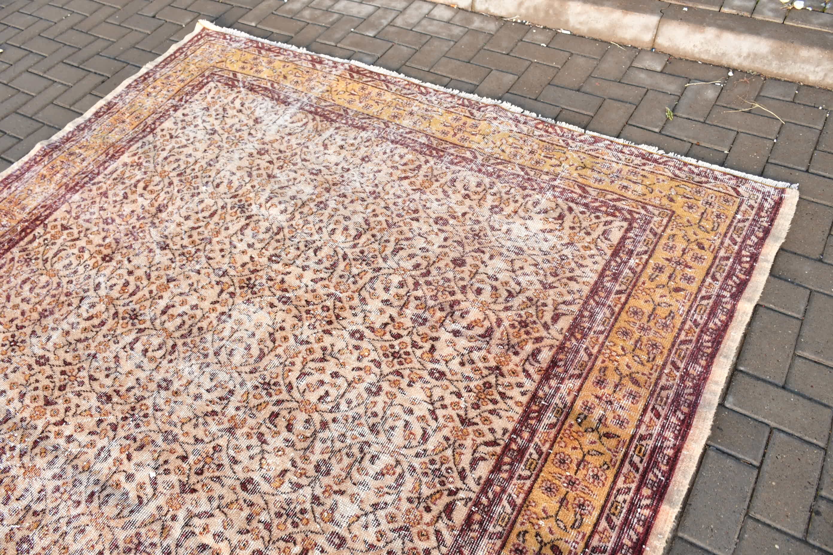 Old Rugs, Salon Rug, Turkish Rug, 7.3x9.8 ft Oversize Rugs, Saloon Rug, Yellow Kitchen Rug, Vintage Rug, Moroccan Rug