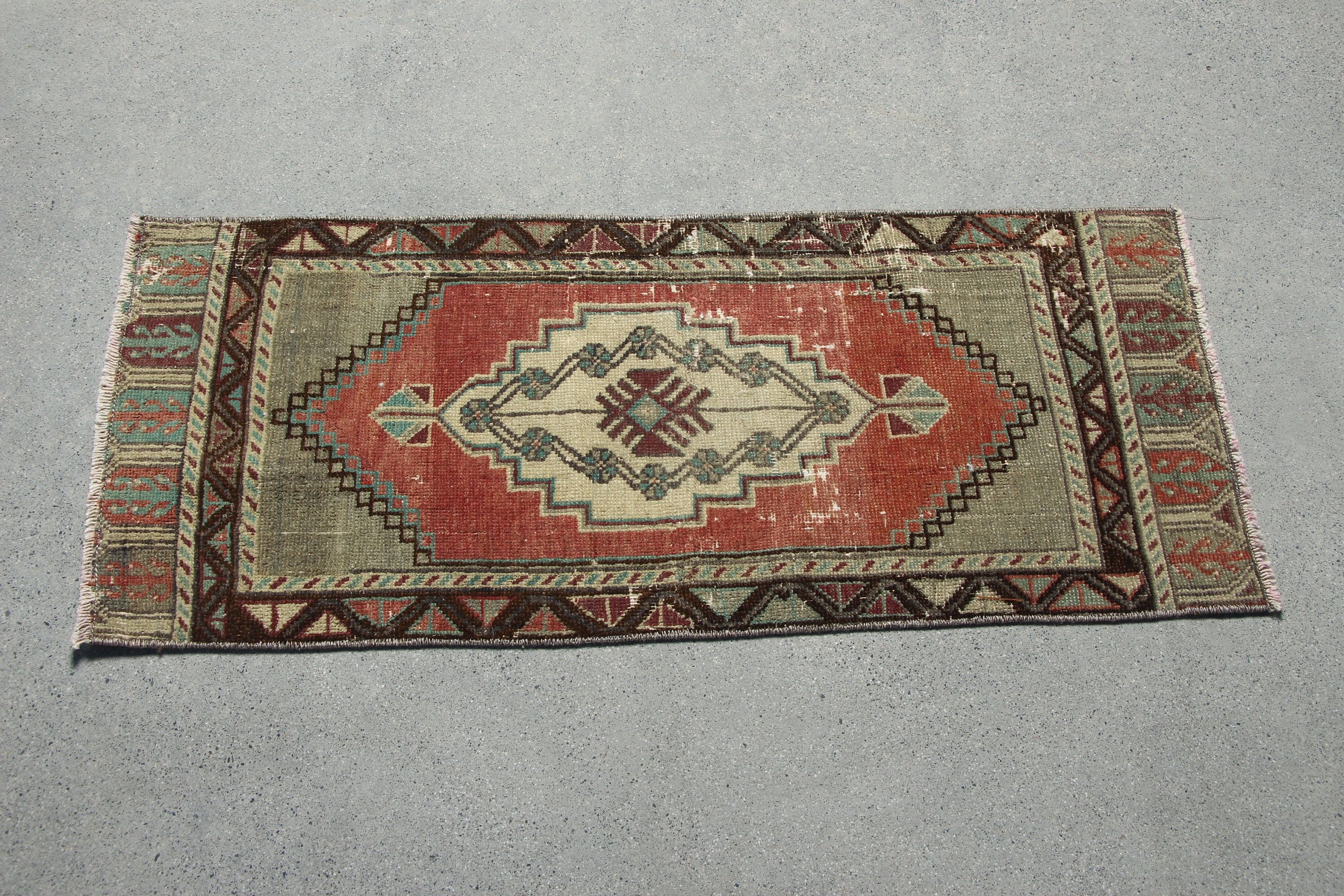 Anatolian Rug, Bright Rug, Kitchen Rug, Wall Hanging Rug, Vintage Rugs, 1.3x3.1 ft Small Rug, Turkish Rug, Bath Rug, Red Moroccan Rug