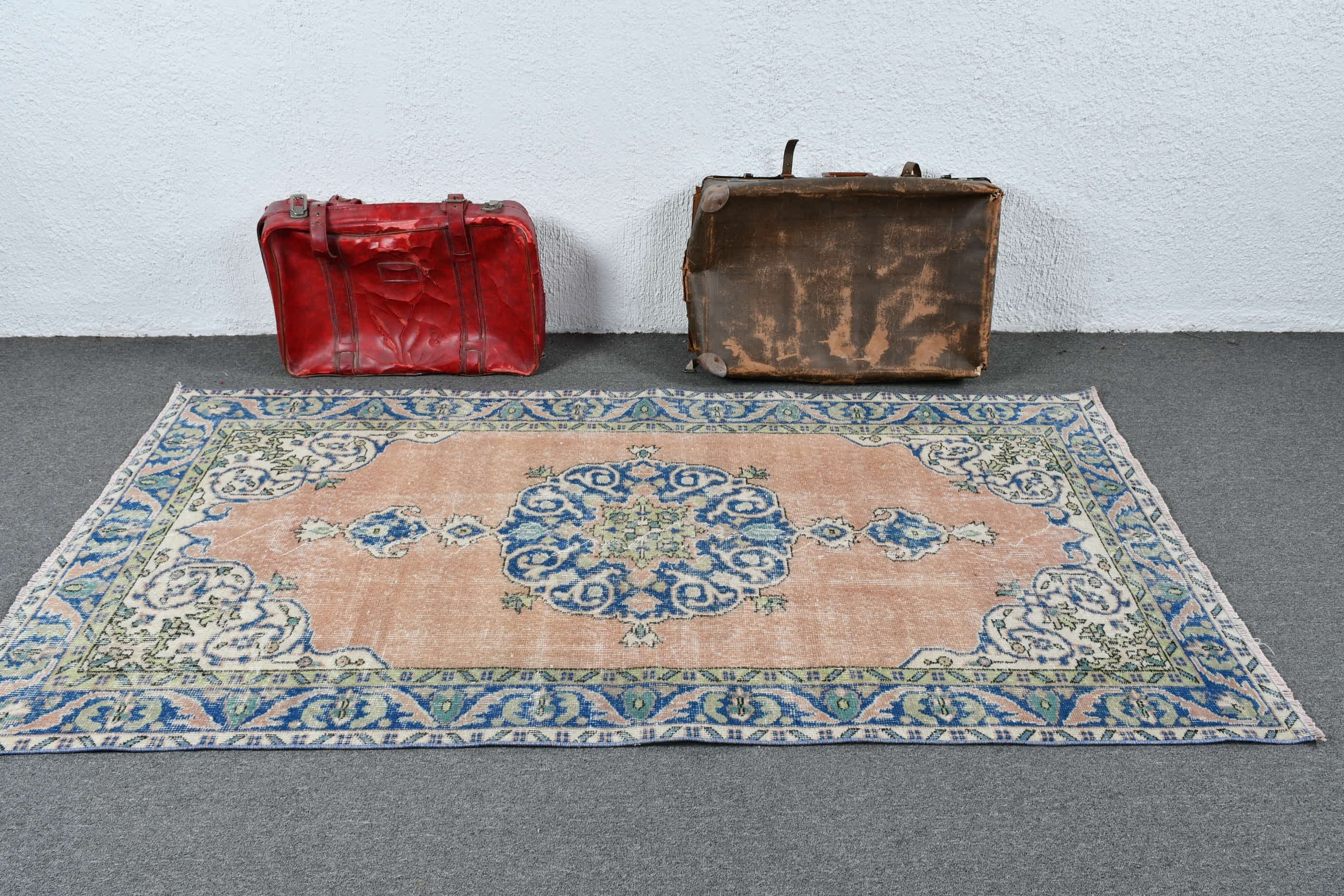 Floor Rugs, Turkish Rug, Vintage Decor Rug, Kitchen Rug, Nursery Rug, Vintage Rug, 3.7x7.2 ft Area Rugs, Orange Moroccan Rugs