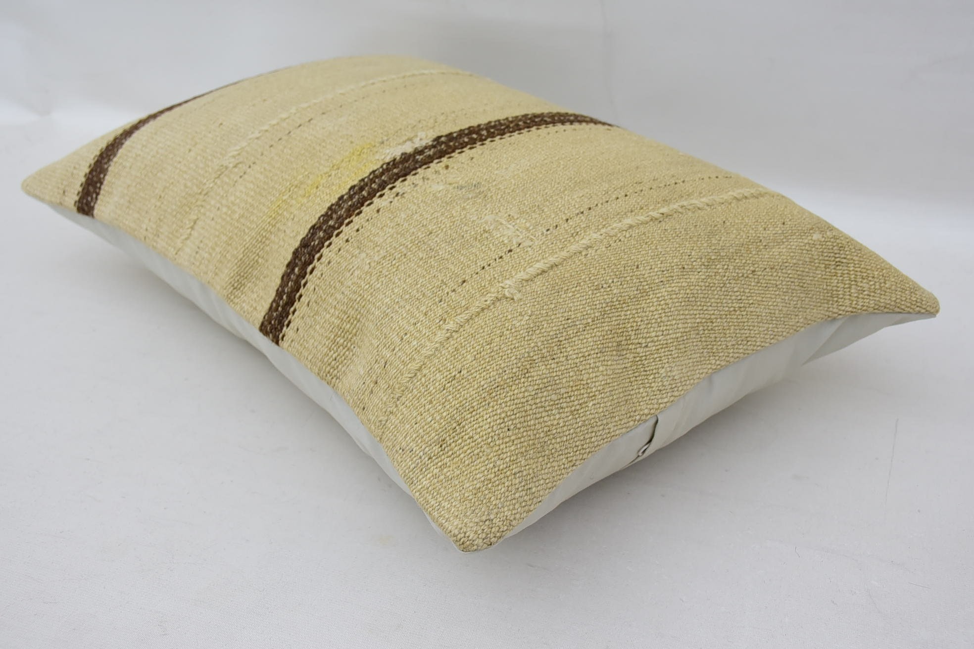 Pillow for Sofa, Crochet Pattern Pillow Case, Turkish Kilim Pillow, Boho Pillow, 16"x24" Beige Cushion, Kilim Rug Pillow