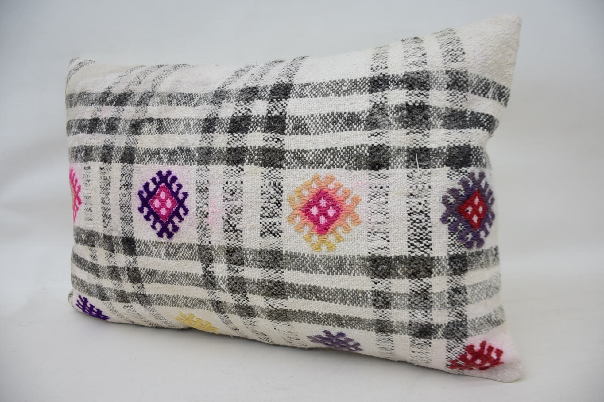 Pillow for Sofa, Ethnical Kilim Rug Pillow, Decorative Cushion Cover, Vintage Pillow, 16"x24" White Pillow Sham, Luxury Cushion Case