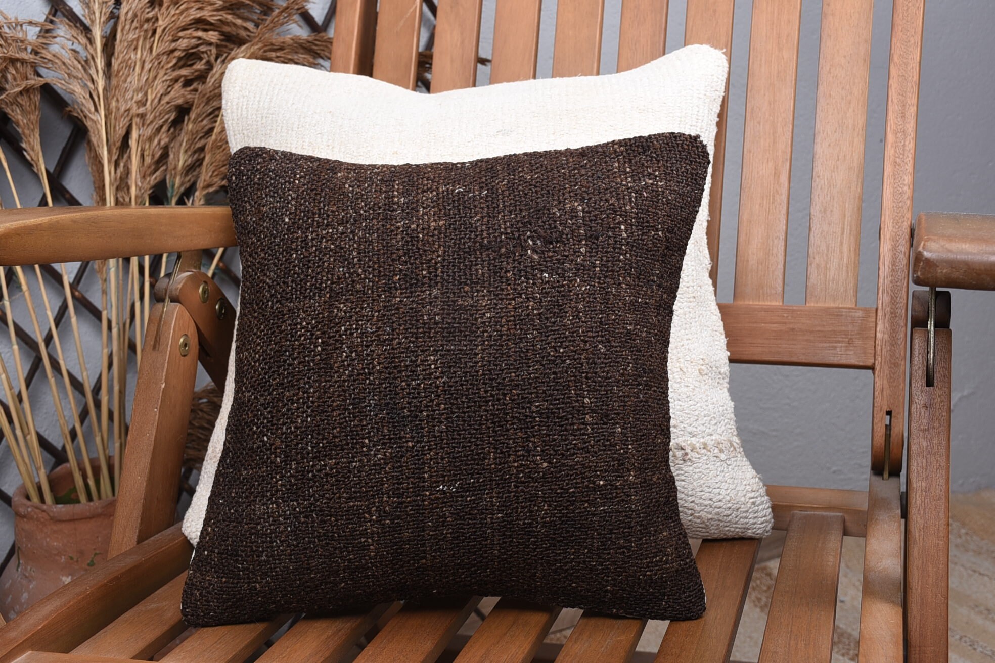 12"x12" Brown Cushion Cover, Cozy Throw Pillow, Kilim Pillow, Antique Pillows, Vintage Kilim Pillow, Decorative Bolster Pillow Sham