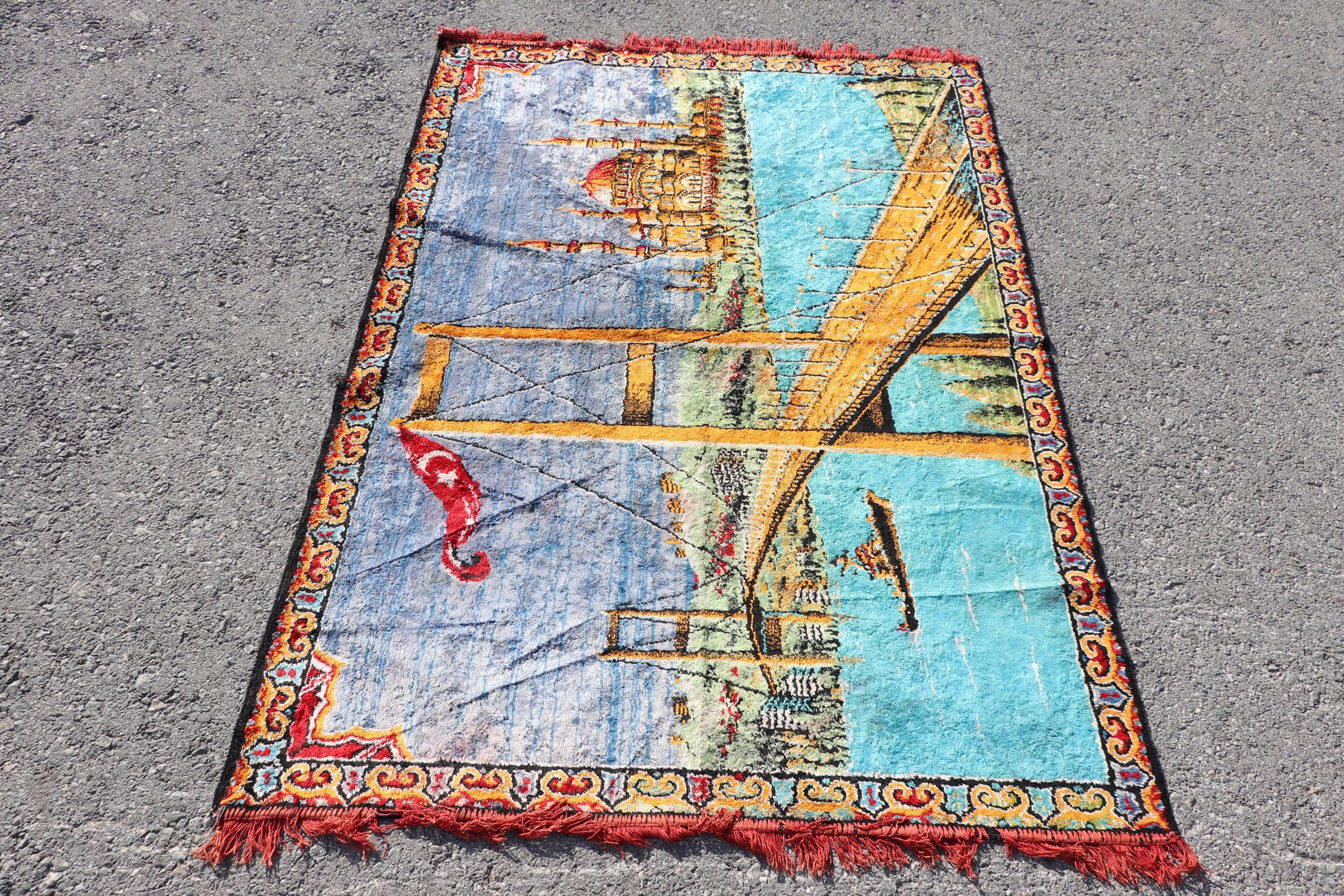 Home Decor Rug, Turkish Rugs, Vintage Rug, Oriental Rugs, 3.7x5.4 ft Accent Rug, Kitchen Rugs, Kilim, Blue Bedroom Rug, Nursery Rug