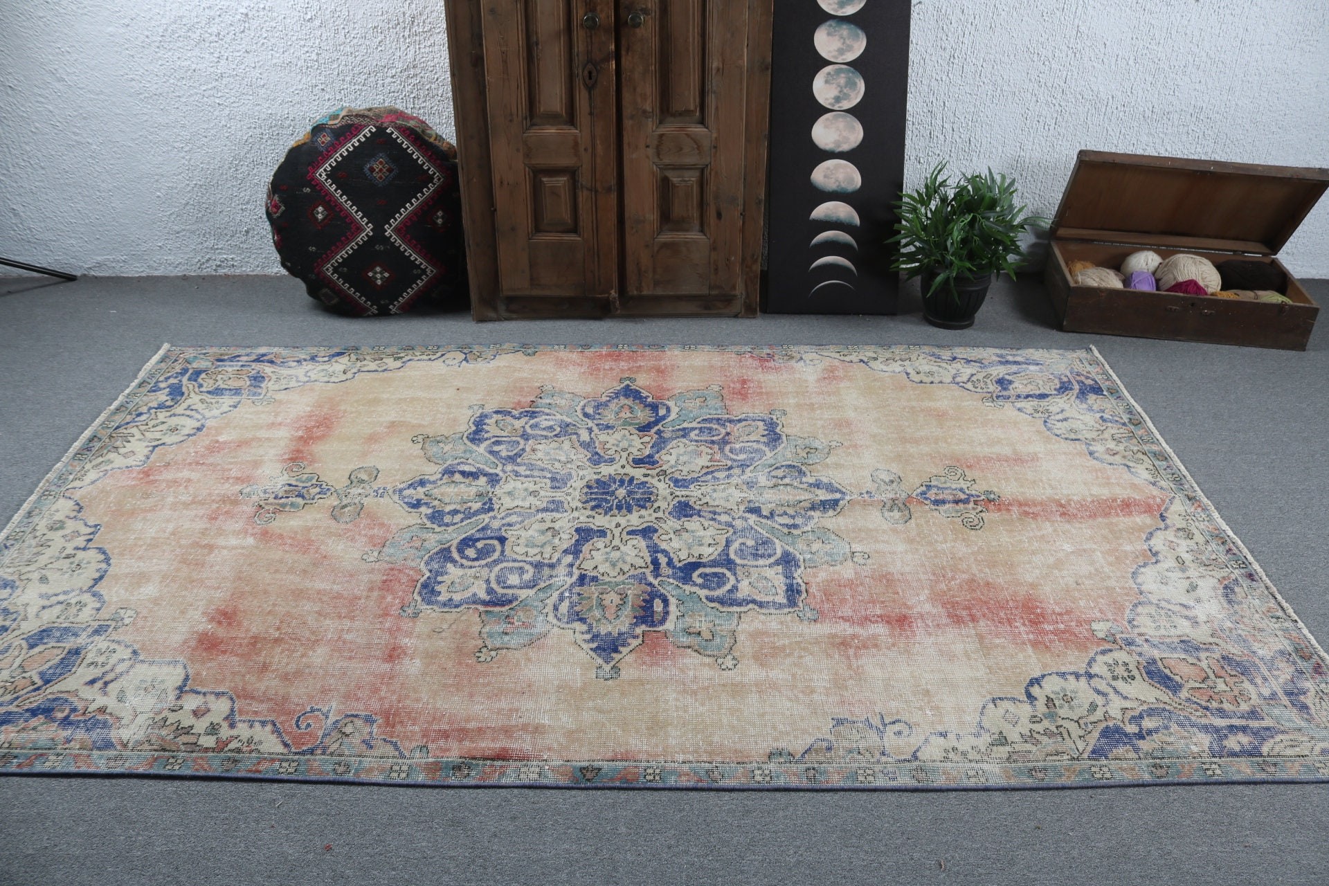 Antika Halılar, Vintage Halı, 5.3x8.9 ft Büyük Halı, Modern Halı, Turuncu Yer Halıları, Büyük Oushak Halıları, Türk Halısı, Büyük Vintage Halılar