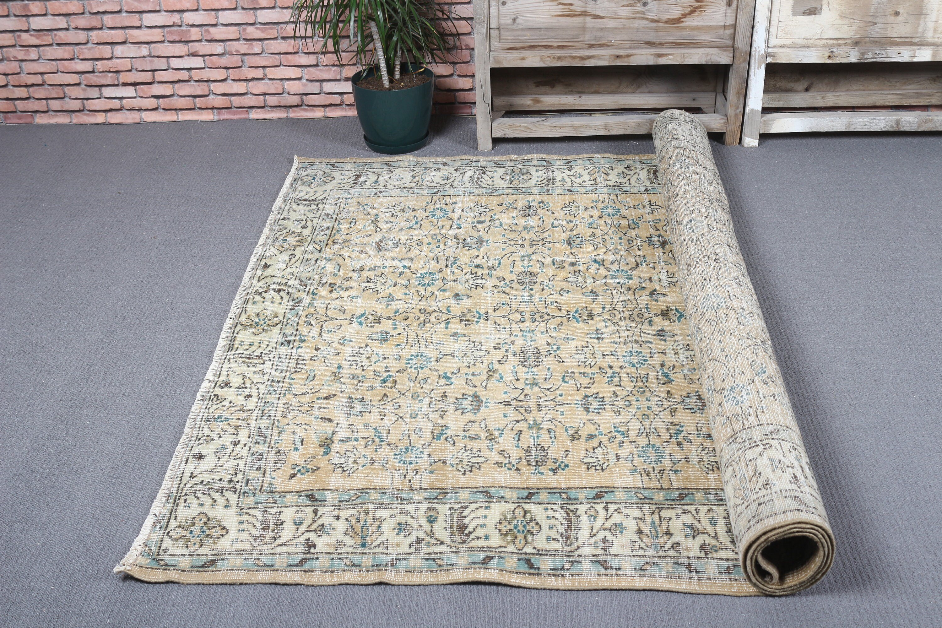 Turkish Rug, Oushak Rugs, 6x8.8 ft Large Rug, Rugs for Dining Room, Brown Bedroom Rug, Vintage Rug, Dining Room Rug, Anatolian Rugs