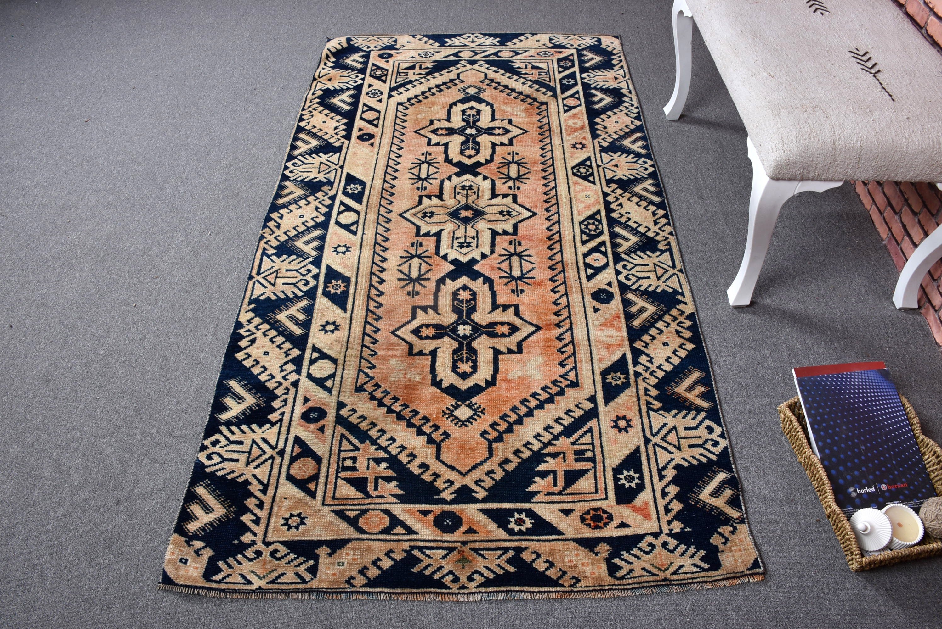 Turuncu Modern Halı, Vintage Halılar, Vintage Vurgulu Halı, Havalı Halı, Mutfak Halıları, Türk Halıları, Geometrik Halı, Boho Halıları, 3,5x6,8 ft Vurgulu Halılar