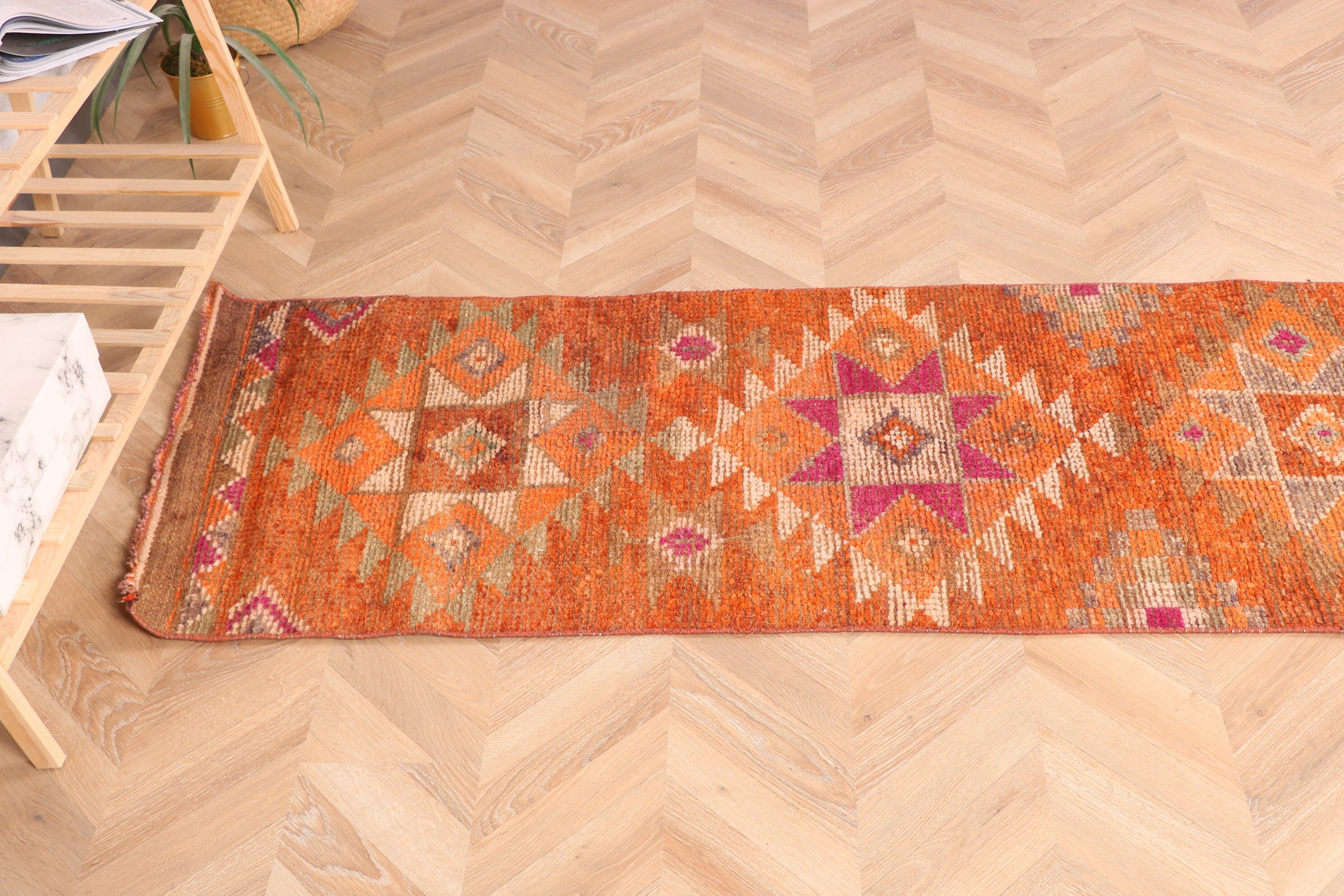 Oushak Halıları, 2x11.2 ft Runner Halısı, Türk Halıları, Egzotik Halı, Oryantal Halılar, Runner Halıları, Vintage Halılar, Mutfak Halıları, Turuncu Yün Halılar