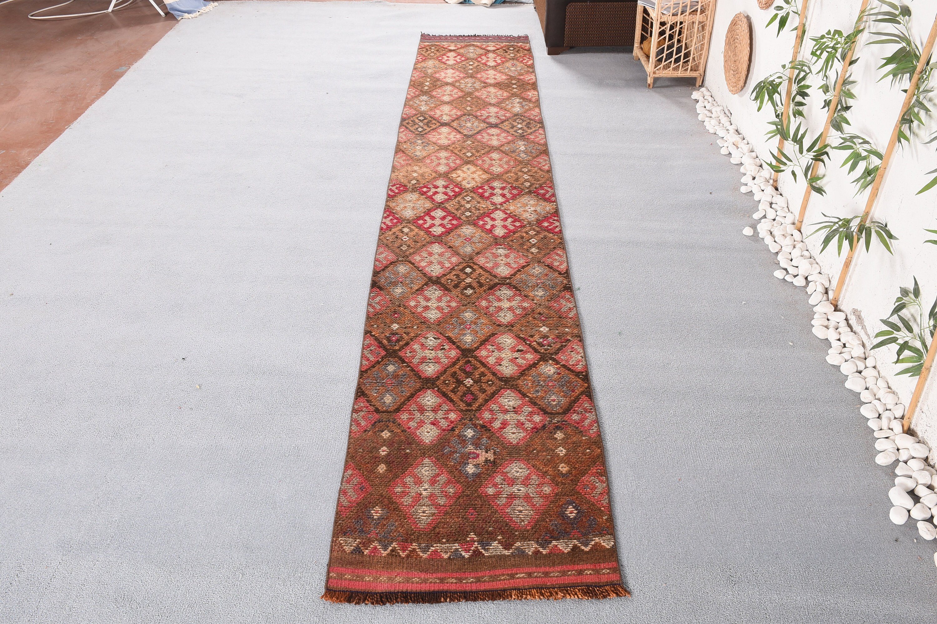 Runner Halıları, Vintage Halı, Koridor Halısı, Türk Halıları, 2,3x13,6 ft Runner Halıları, Kahverengi Havalı Halı, Havalı Halılar, Ev Dekorasyonu Halıları, Merdiven Halısı