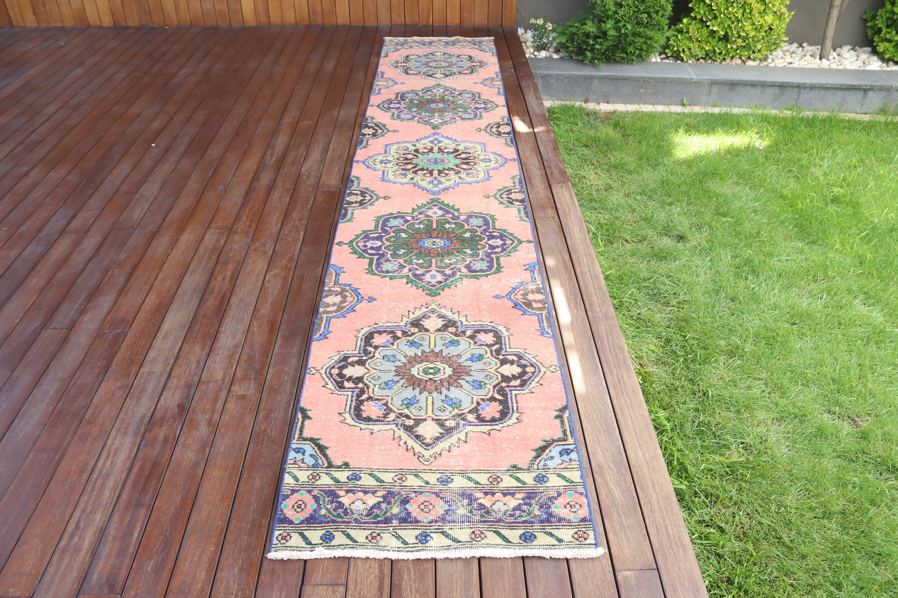 Beni Ourain Runner Halıları, 2.3x12.5 ft Runner Halısı, Antika Halılar, Pembe Oryantal Halı, Türk Halıları, Yer Halısı, Vintage Halı, Mutfak Halıları