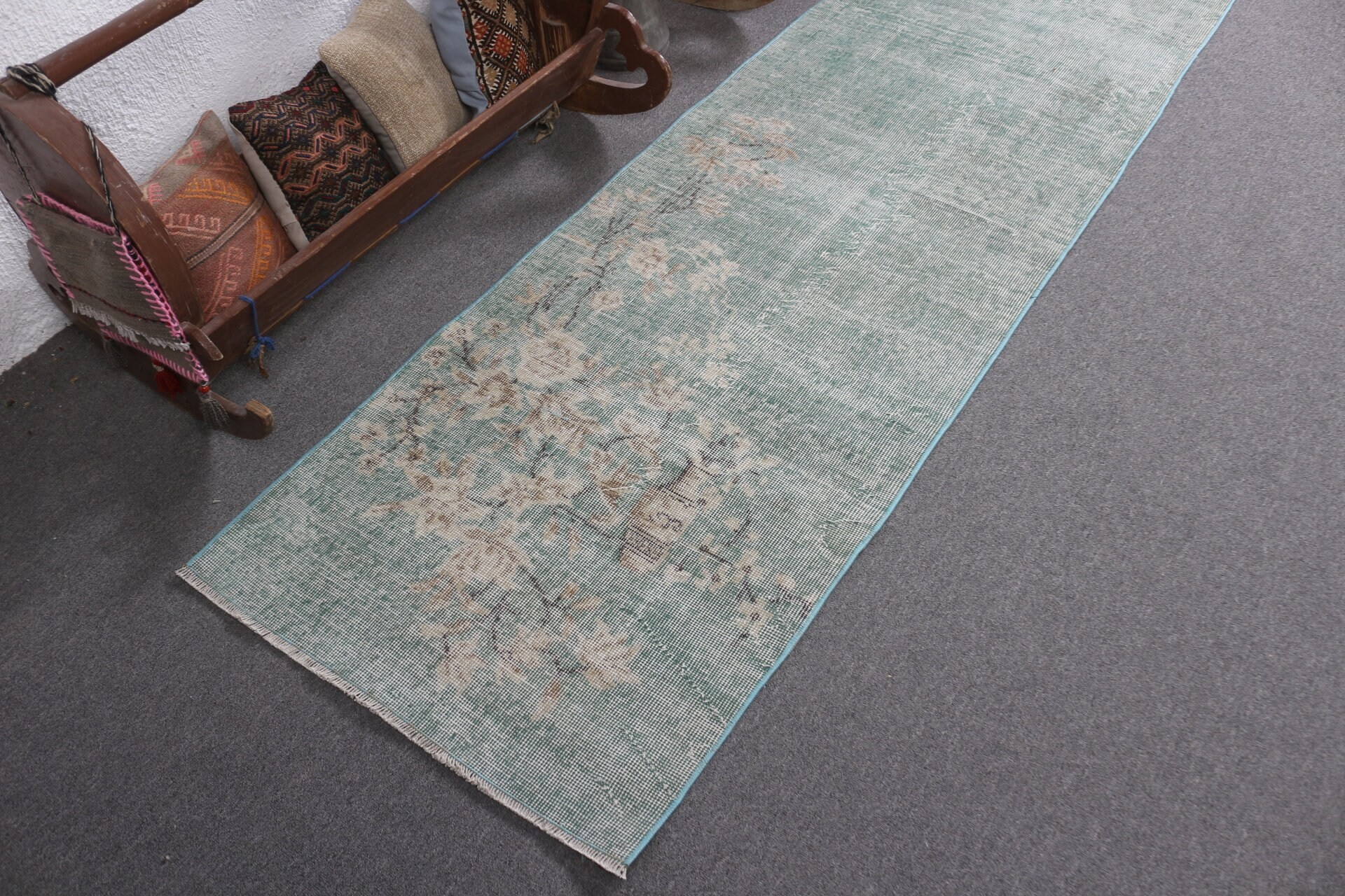 Antique Rug, Stair Rug, Green Oriental Rug, Turkish Rug, Vintage Rugs, Hallway Rugs, Home Decor Rugs, Art Rug, 2.5x8.7 ft Runner Rug